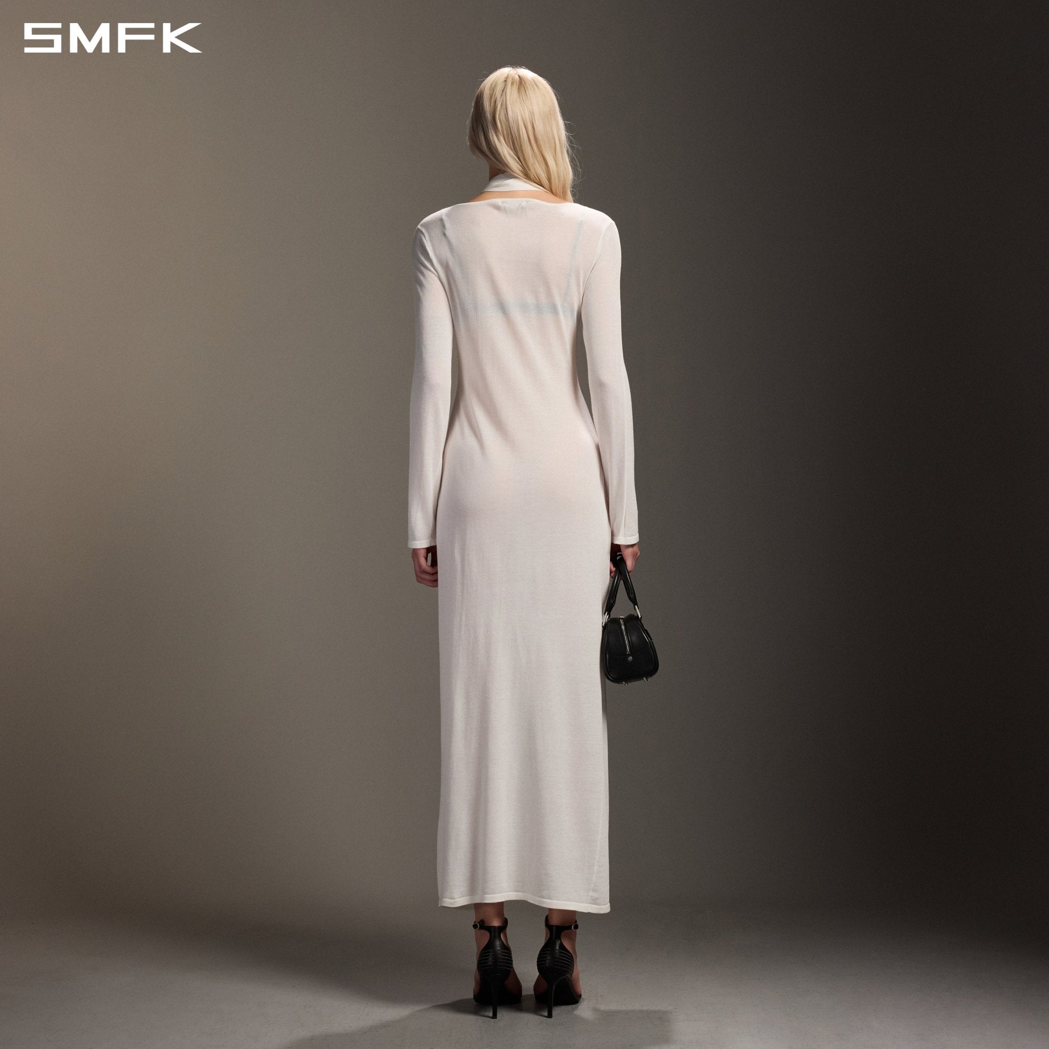 SMFK V-Neck Long Dress in White | MADAX