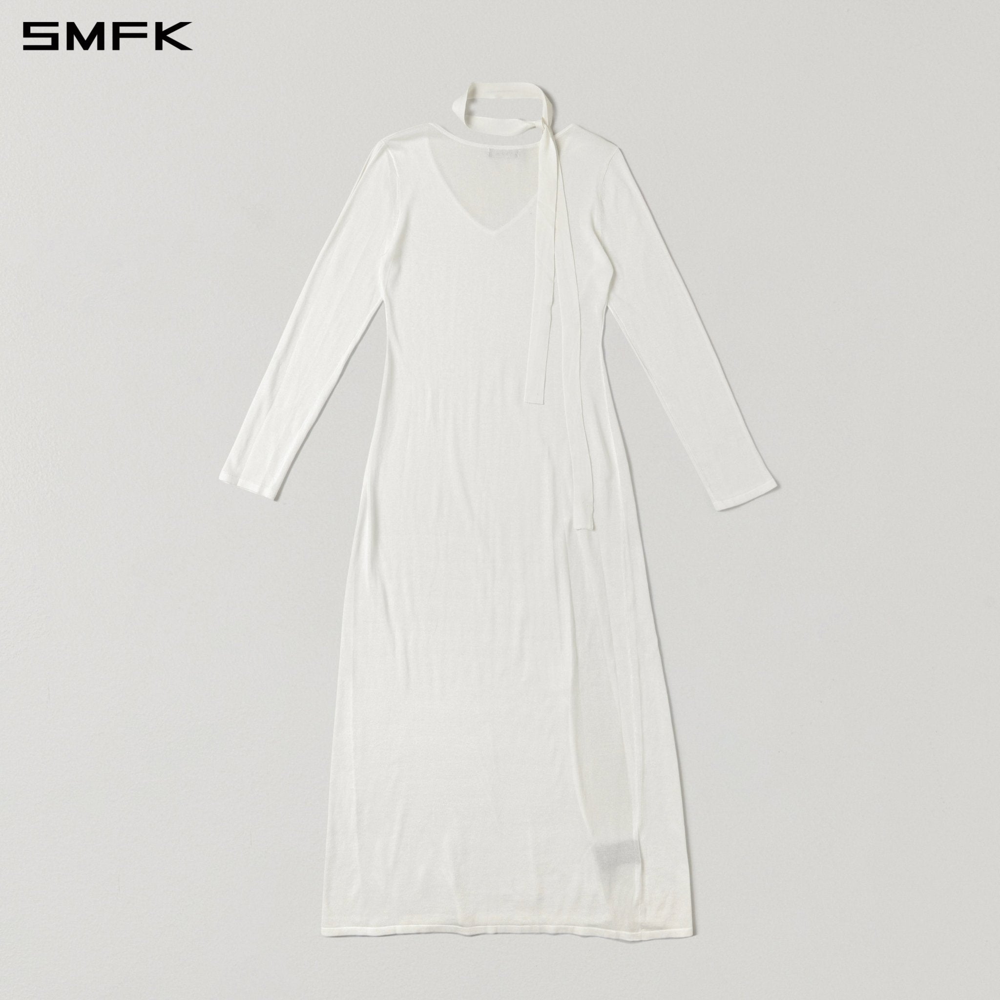 SMFK V-Neck Long Dress in White | MADAX