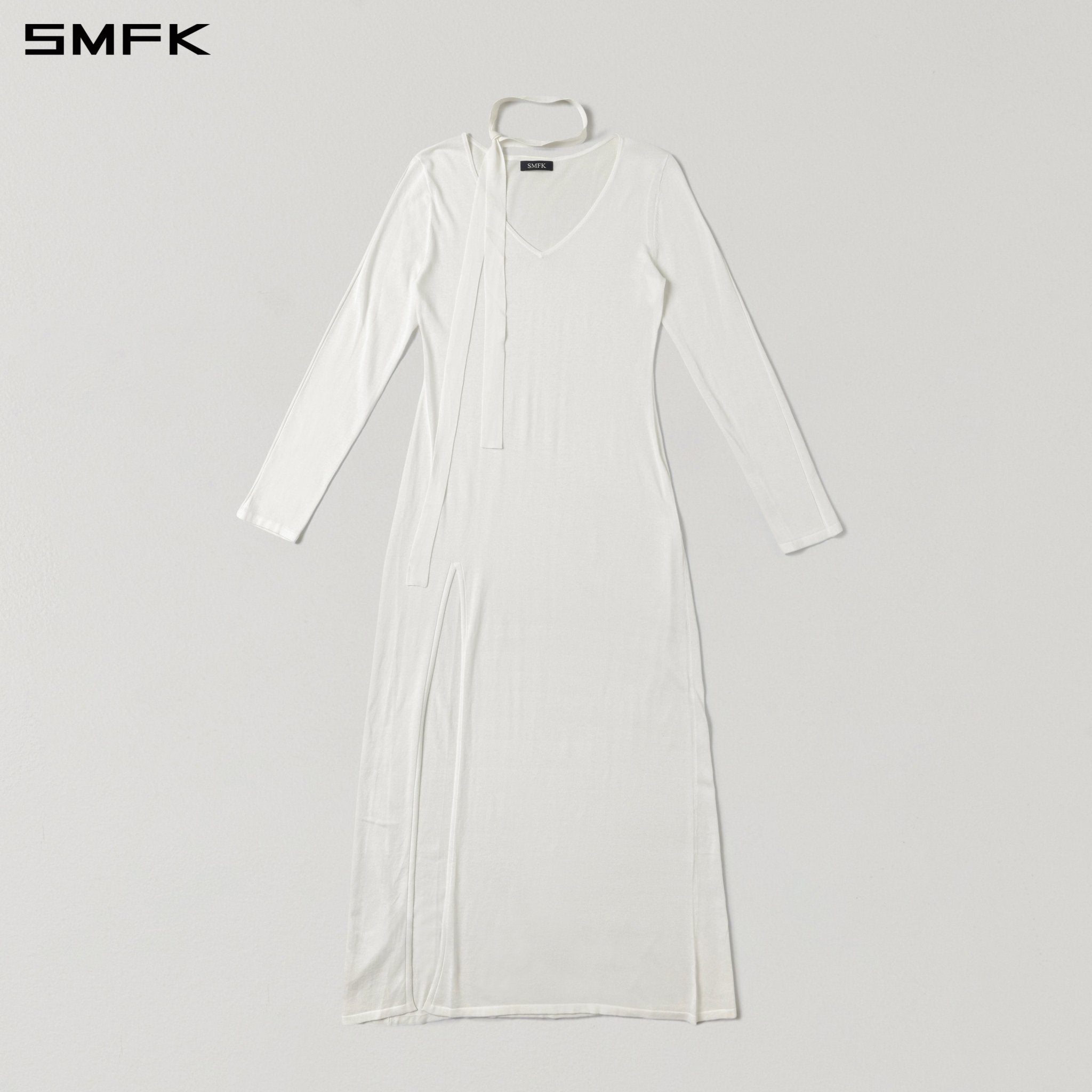 SMFK V-Neck Long Dress in White | MADAX