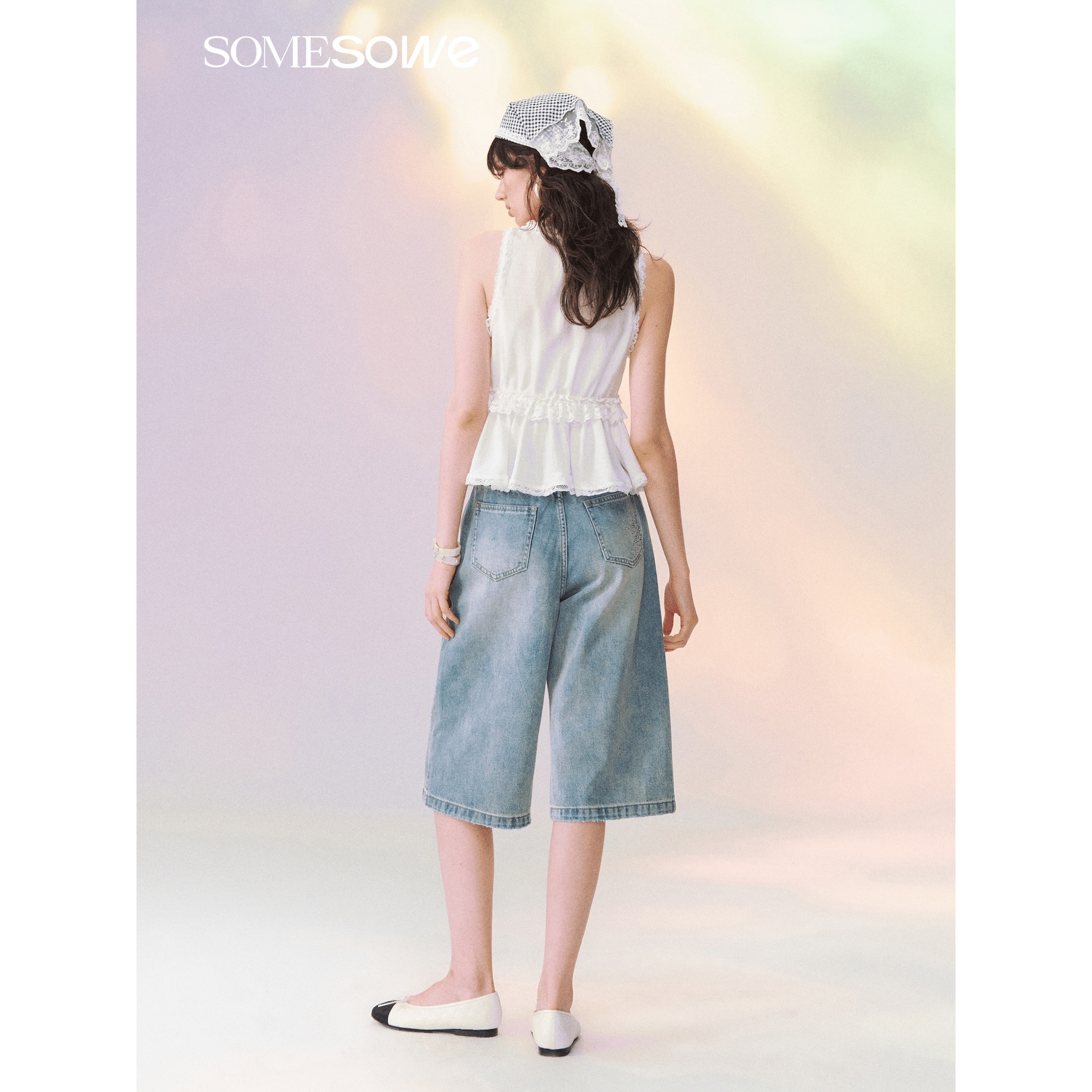 SOMESOWE V-neck Tie-front Lace-trimmed Top in White | MADAX
