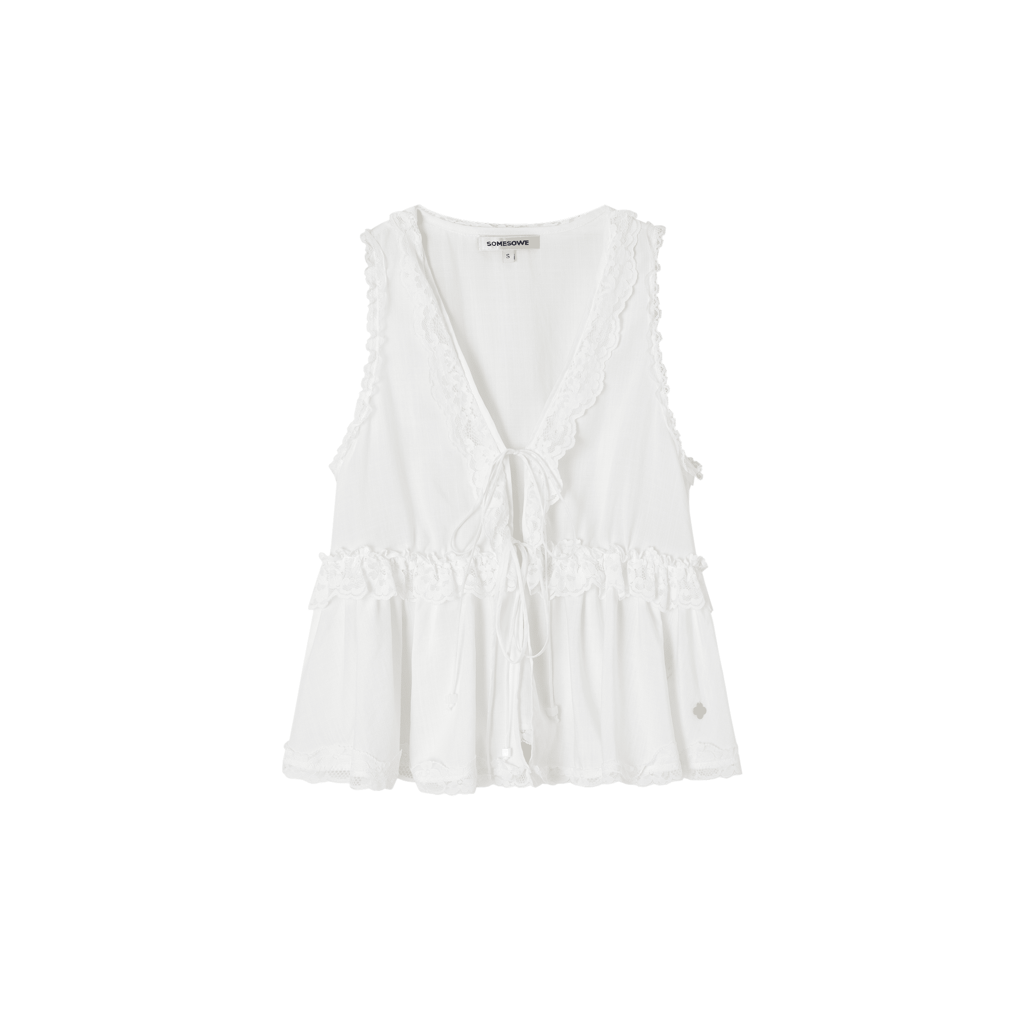 SOMESOWE V-neck Tie-front Lace-trimmed Top in White | MADAX