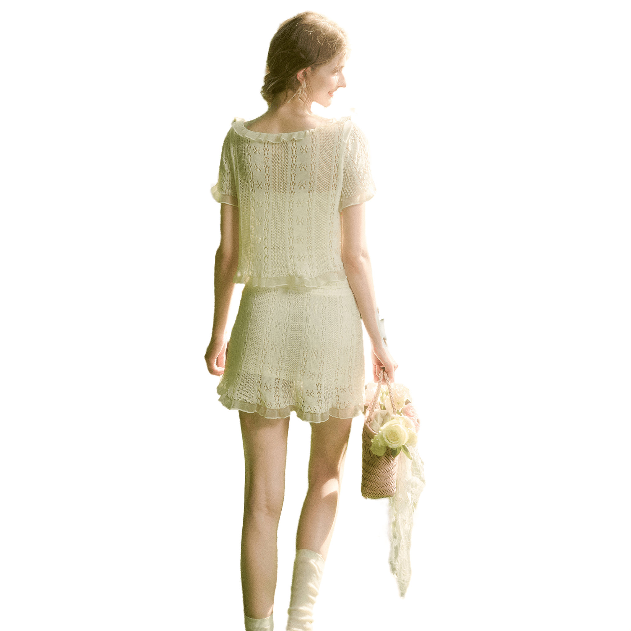 Group of Universe "Vanilla and Citrus" Cool Fabric Knitted Cardigan in White | MADAX