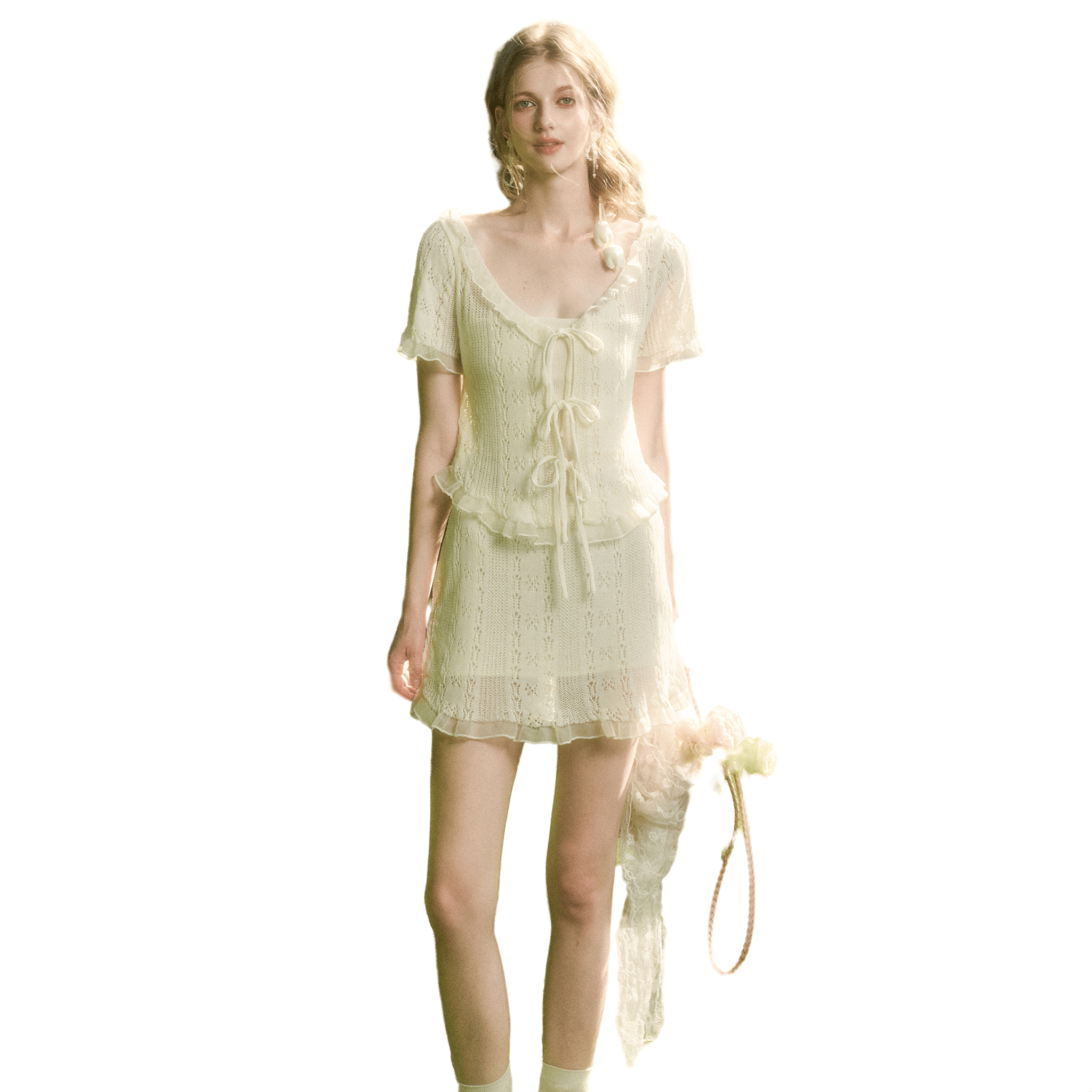 Group of Universe "Vanilla and Citrus" Cool Fabric Knitted Cardigan in White | MADAX