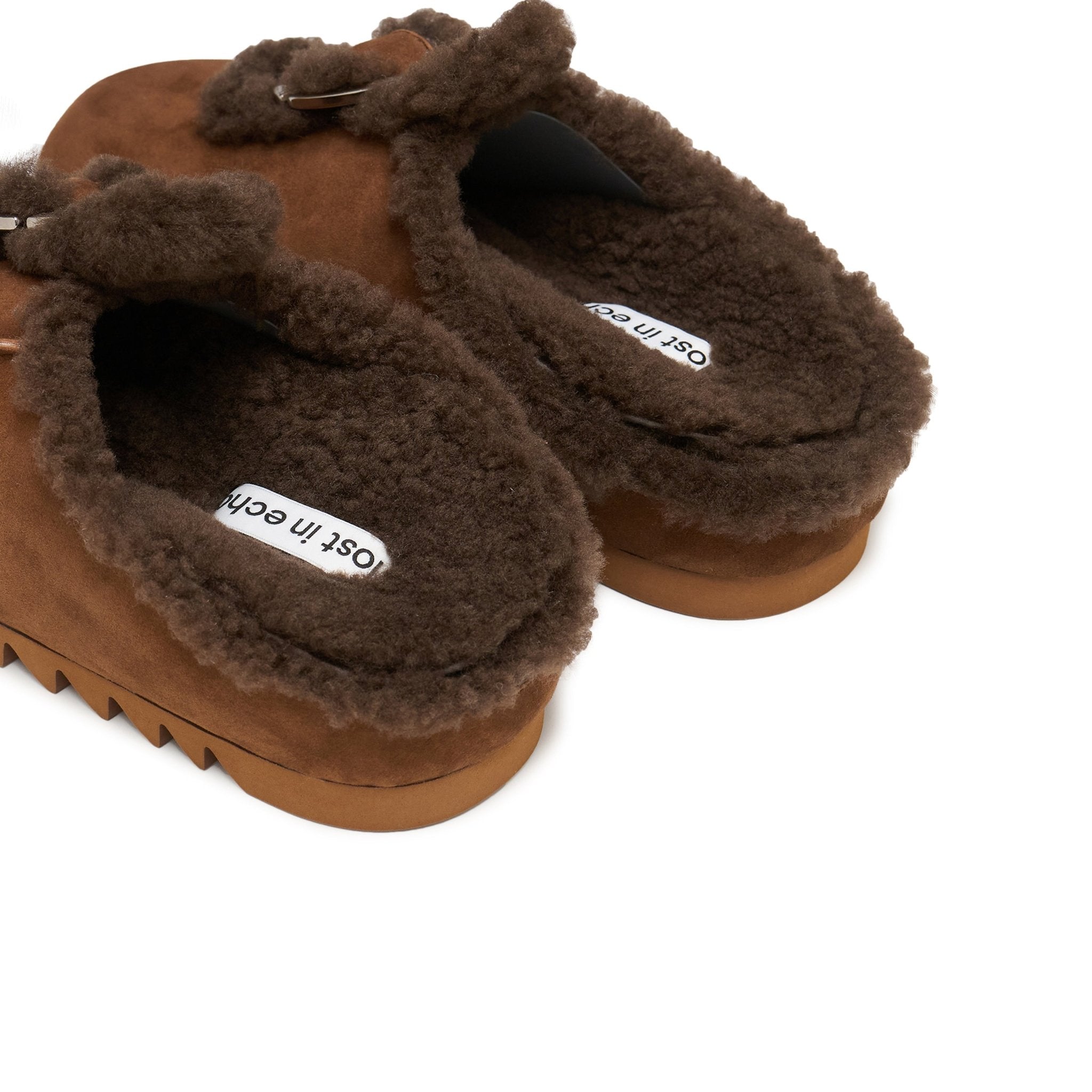 LOST IN ECHO Velvet Button - trimmed Birkenstock Slippers In Brown | MADAX