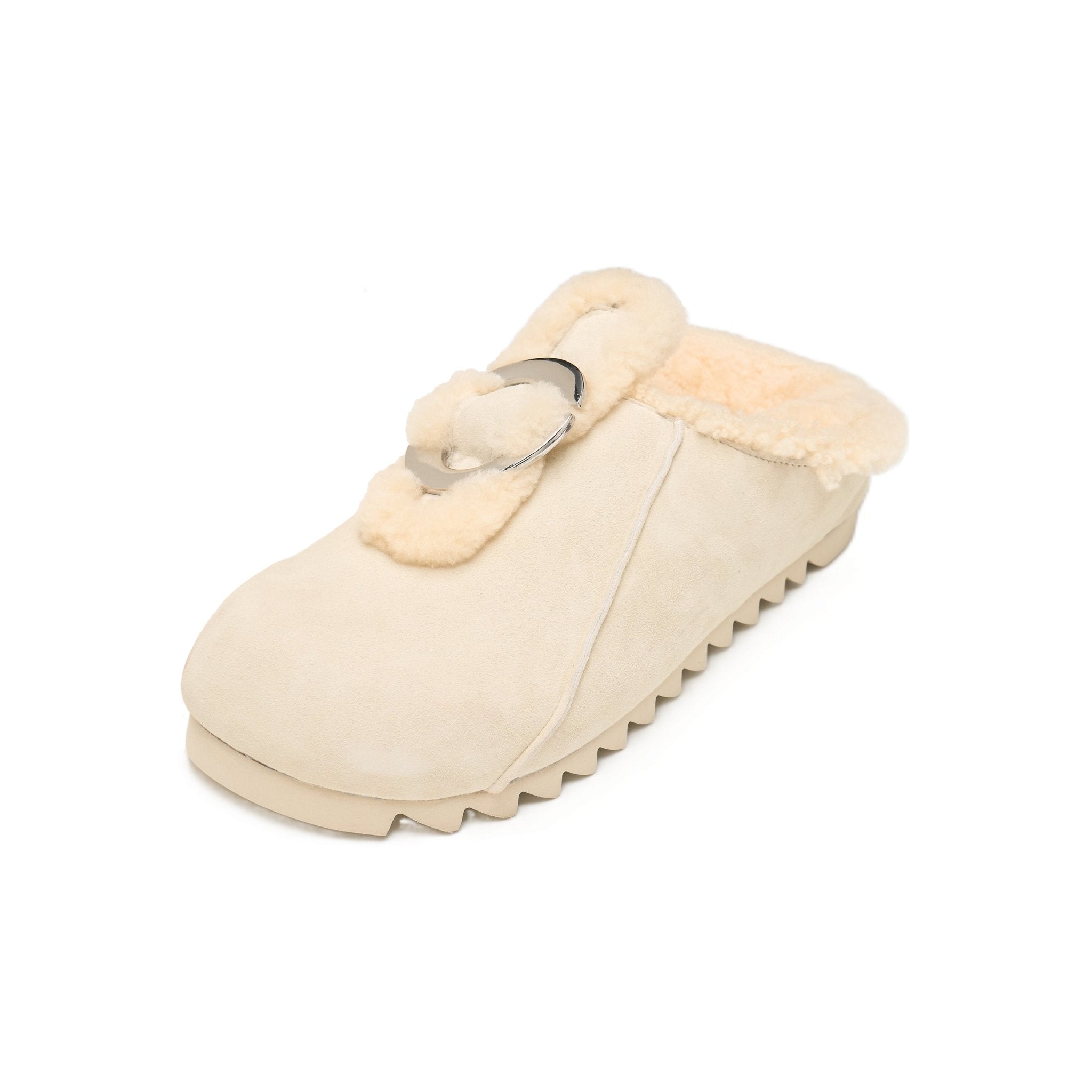 LOST IN ECHO Velvet Button - trimmed Birkenstock Slippers In Cream White | MADAX