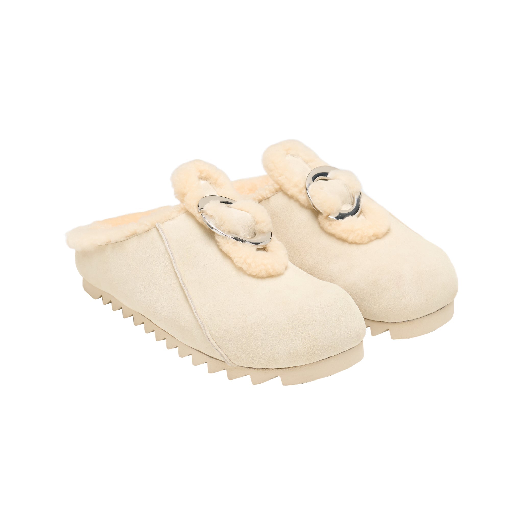 LOST IN ECHO Velvet Button - trimmed Birkenstock Slippers In Cream White | MADAX