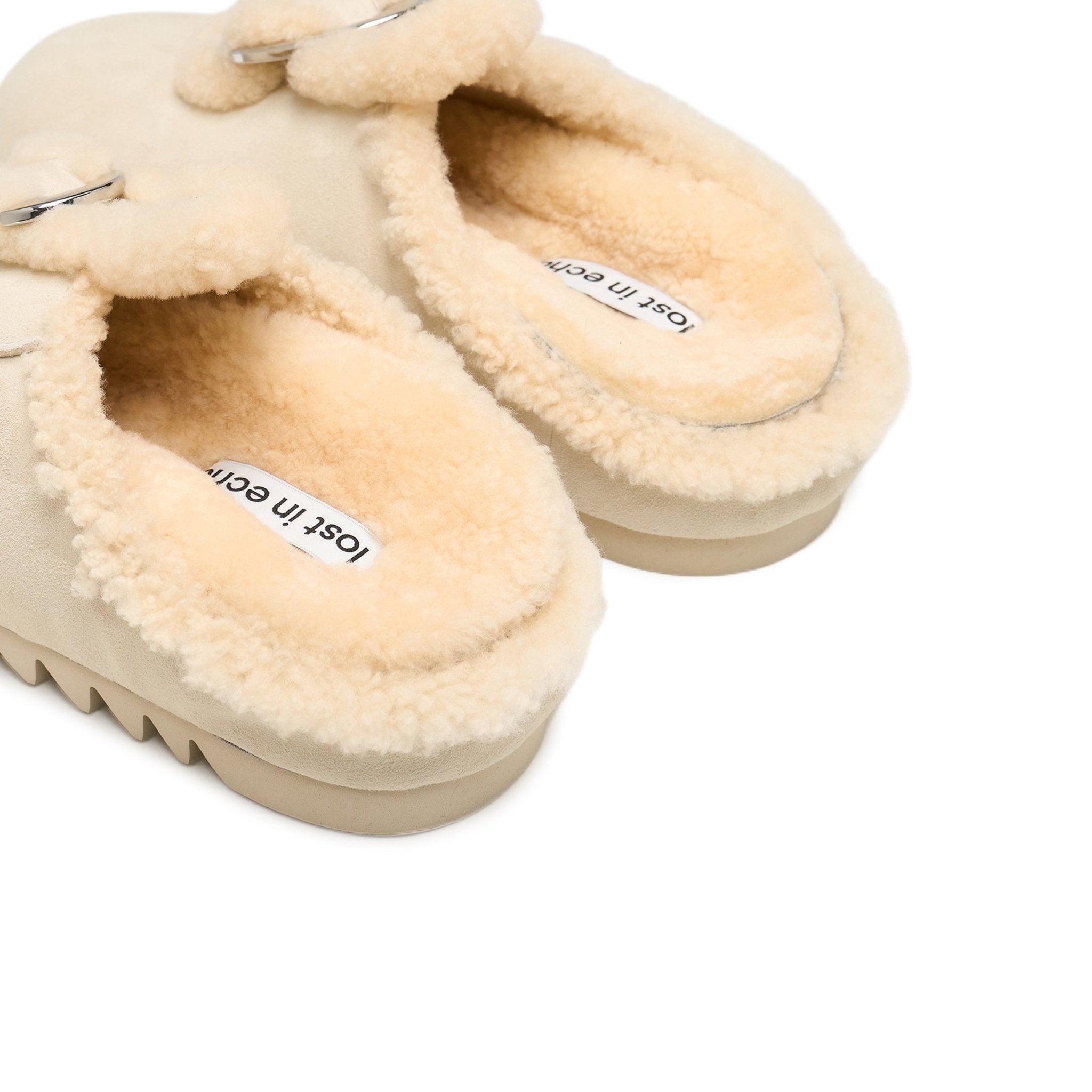 LOST IN ECHO Velvet Button - trimmed Birkenstock Slippers In Cream White | MADAX