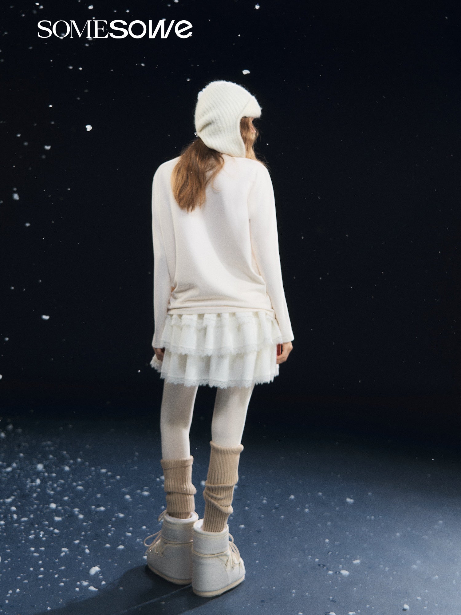 SOMESOWE Velvet Deer Long - Sleeved T-Shirt In Beige | MADAX