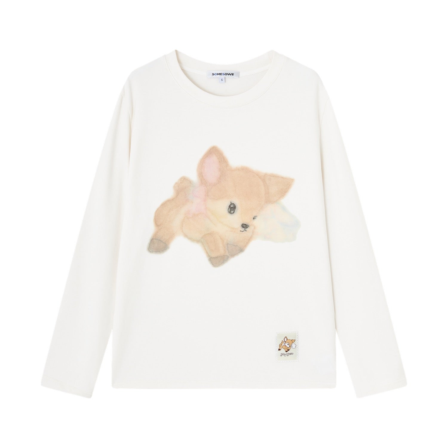 SOMESOWE Velvet Deer Long - Sleeved T-Shirt In Beige | MADAX
