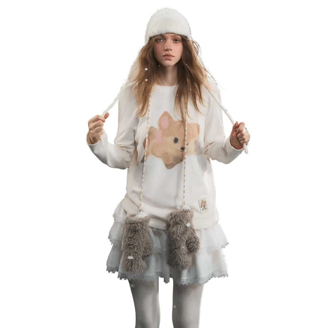 SOMESOWE Velvet Deer Long - Sleeved T-Shirt In Beige | MADAX