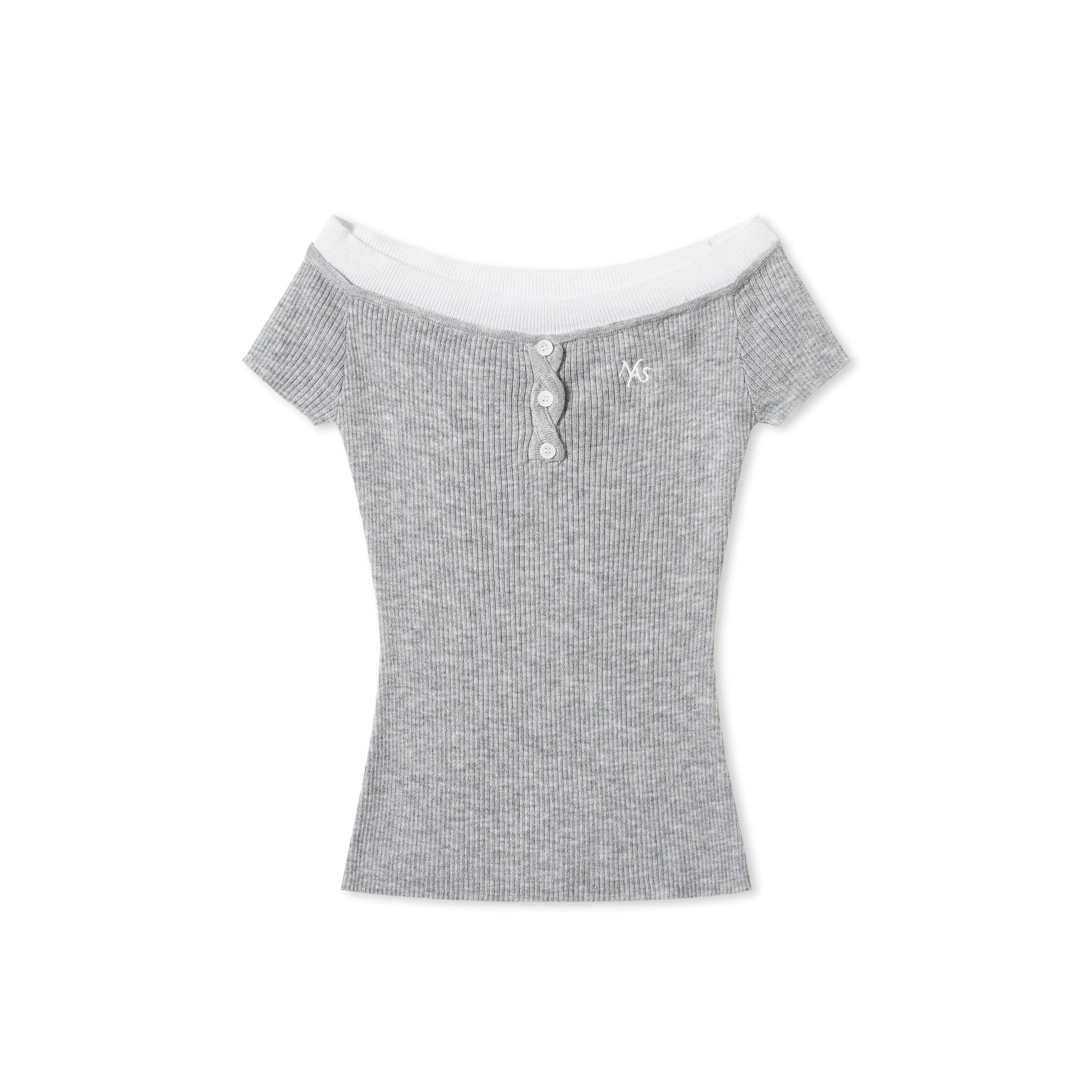 NAWS Versailles Off-Shoulder T-Shirt in Grey | MADAX