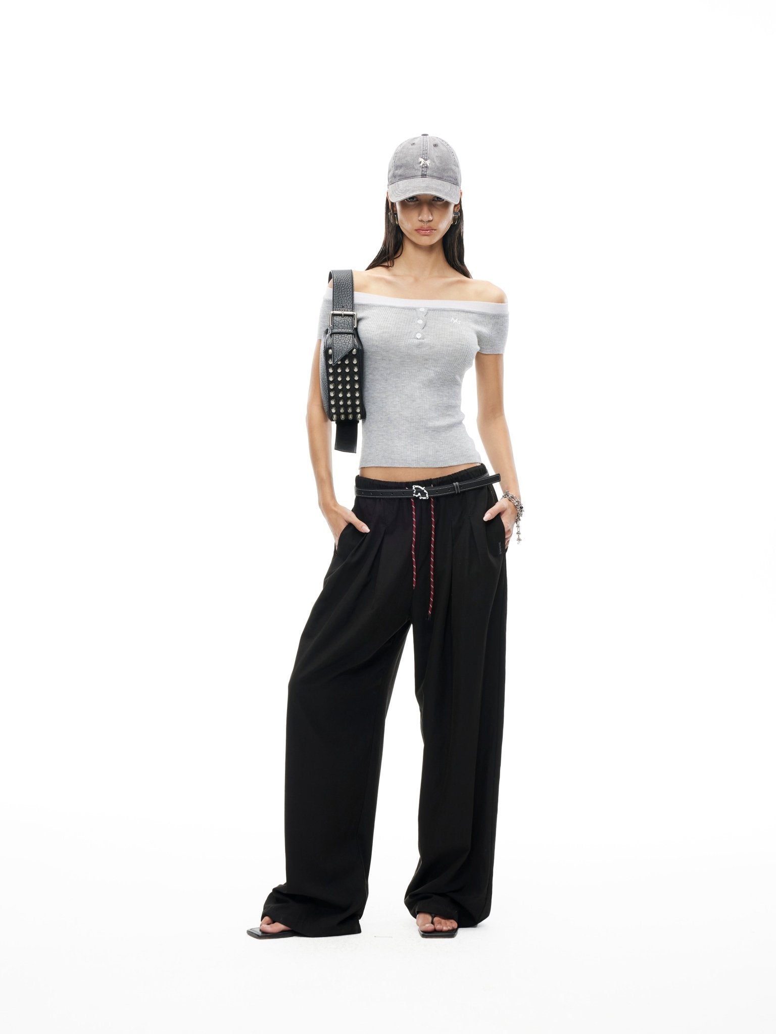 NAWS Versailles Off-Shoulder T-Shirt in Grey | MADAX