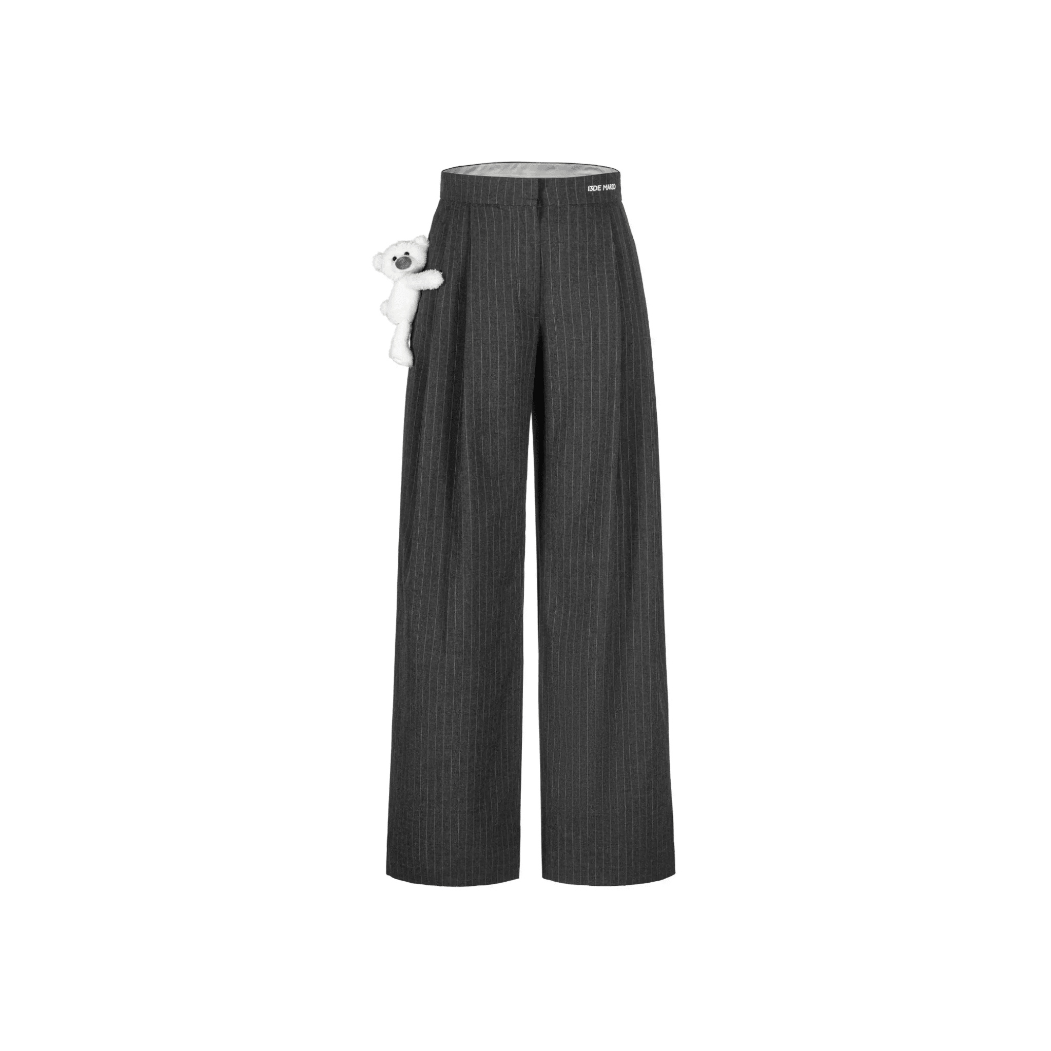 13DE MARZO Vertical Striped 3D Bear Trousers in Dark Gray | MADAX