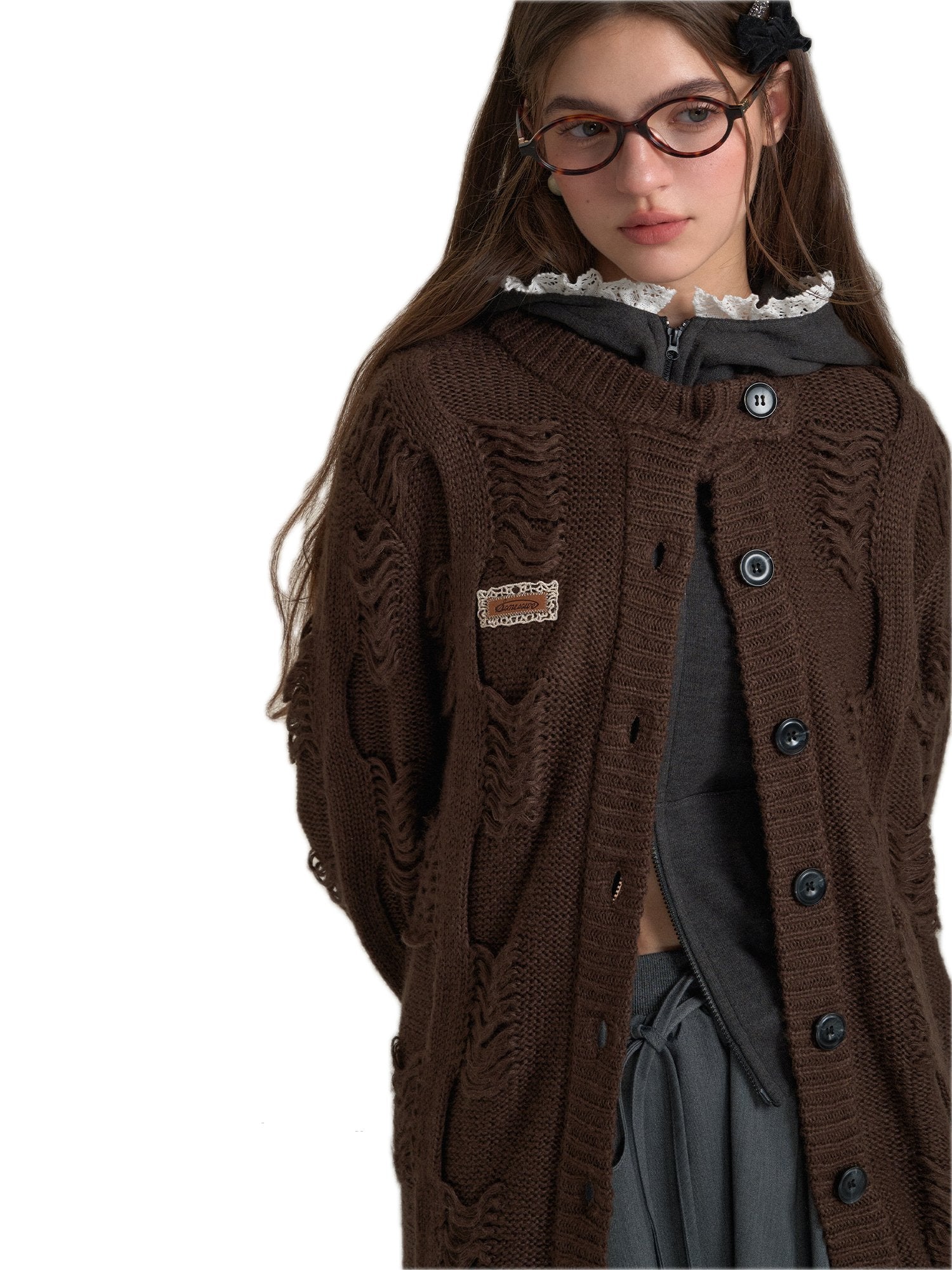 SOMESOWE Vintage Destroyed Knitted Jacket In Brown | MADAX