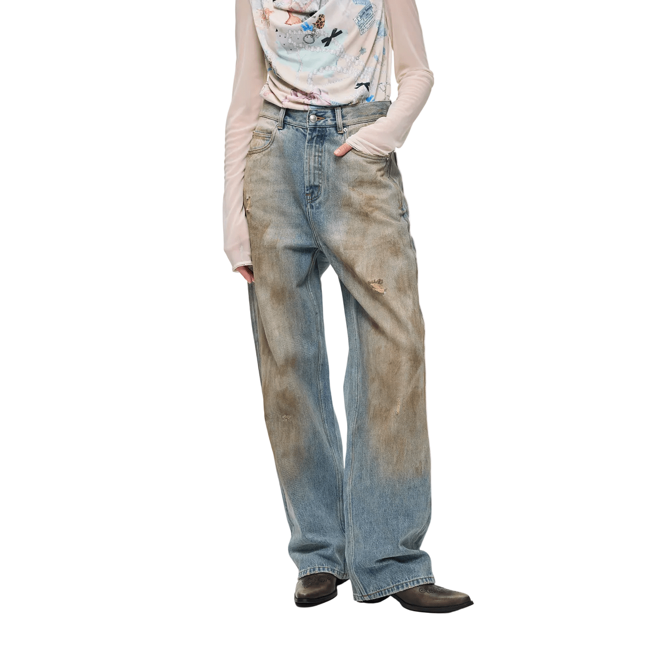 Alexia Sandra Vintage Faded Dirty Mud - Dyed Straight - Leg Jeans In Blue | MADAX