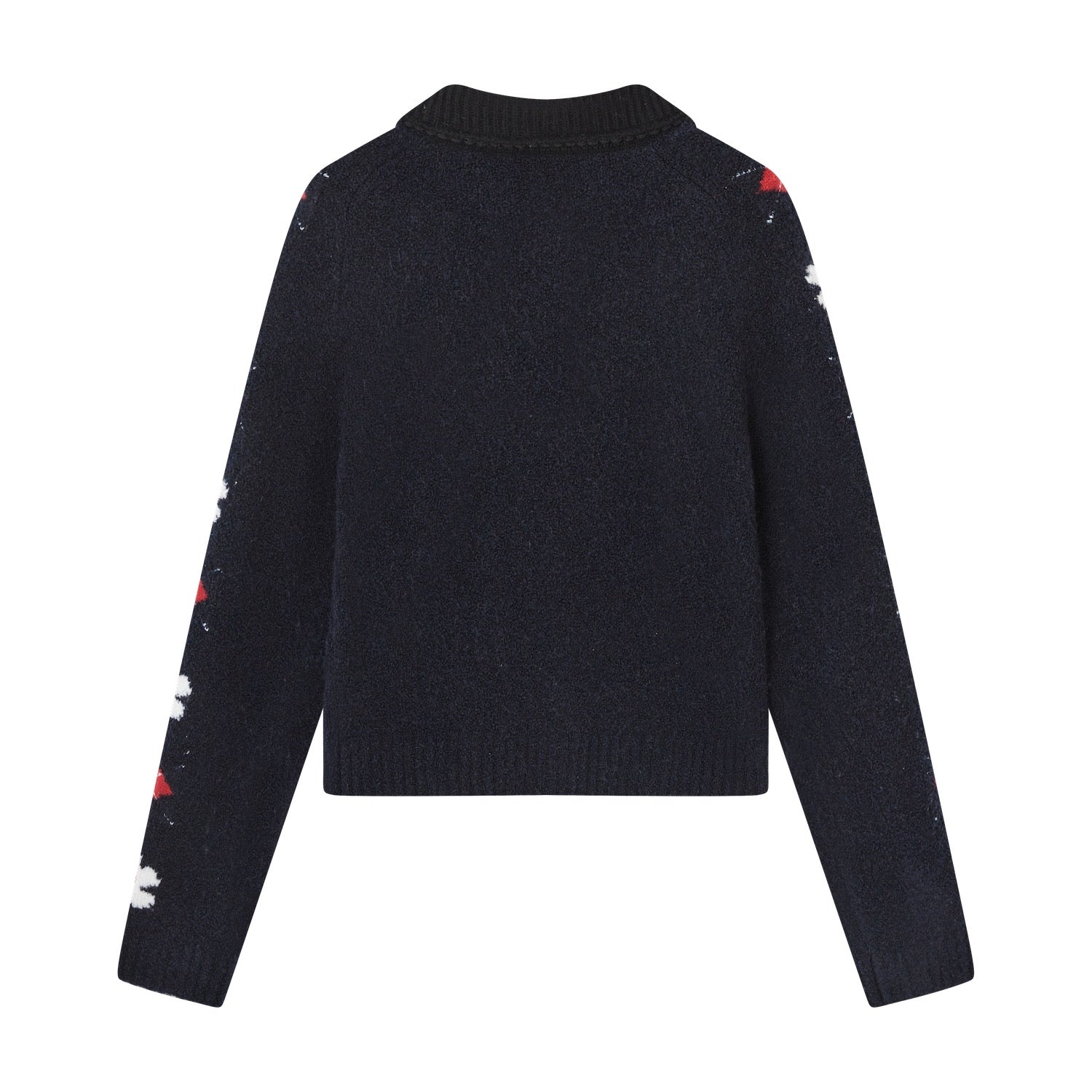 SOMESOWE Vintage Floral Jacquard Collar Cardigan in Navy Blue | MADAX