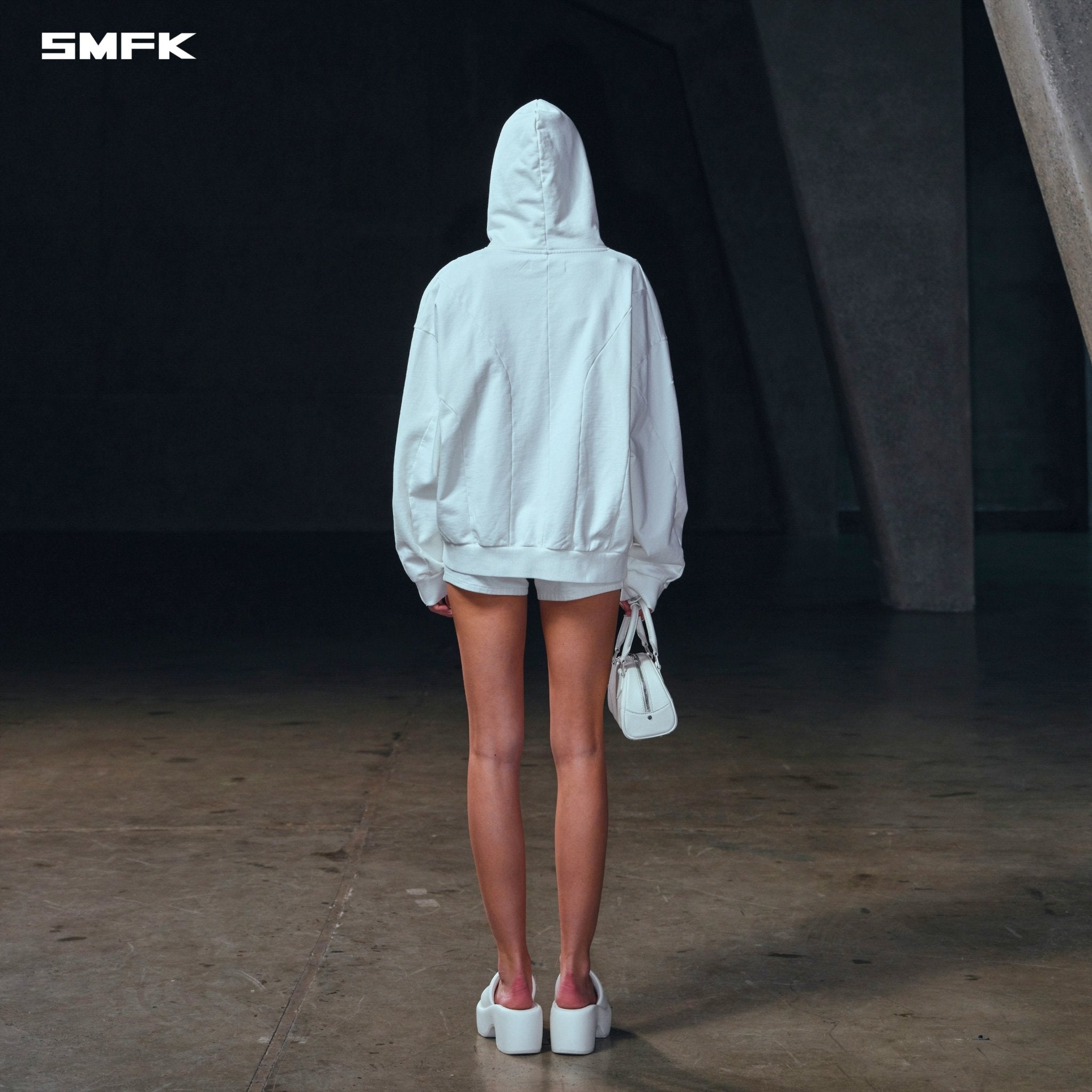 SMFK Vintage Muse Loose Zipper Sports Hoodie In Cloud White | MADAX