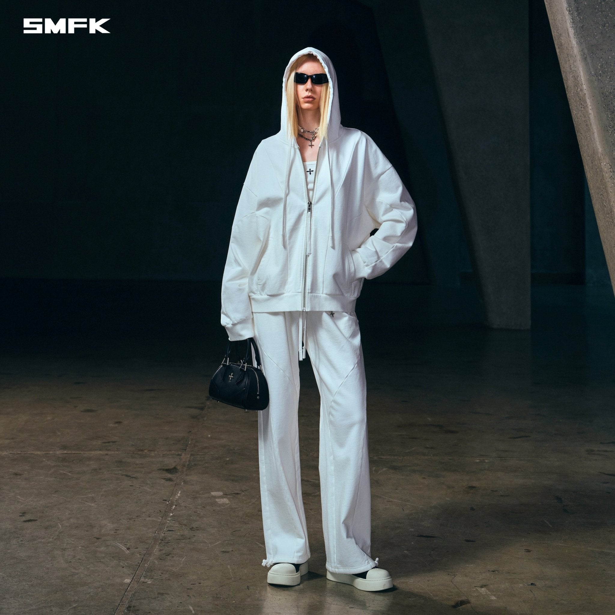 SMFK Vintage Muse Loose Zipper Sports Hoodie In Cloud White | MADAX