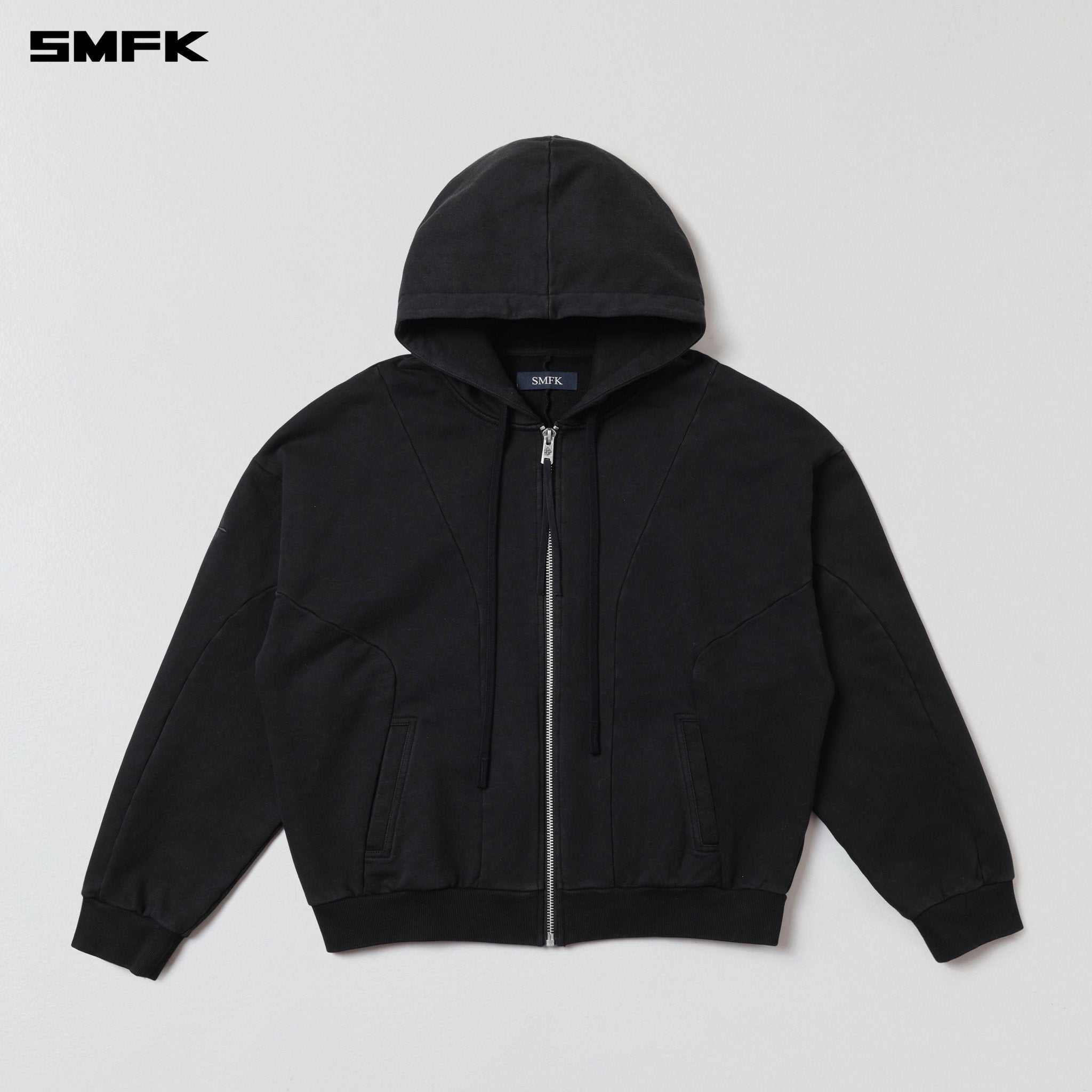 SMFK Vintage Muse Loose Zipper Sports Hoodie In Vanish Black | MADAX
