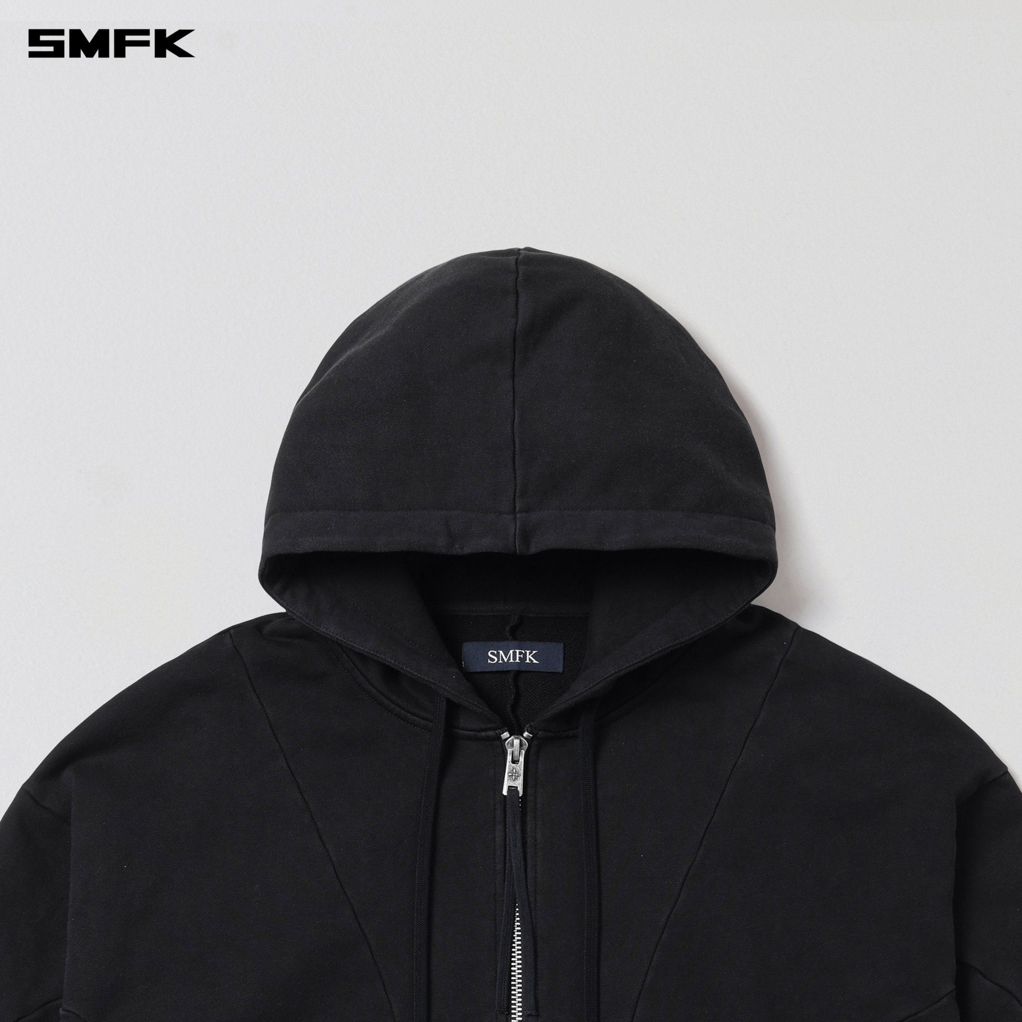 SMFK Vintage Muse Loose Zipper Sports Hoodie In Vanish Black | MADAX
