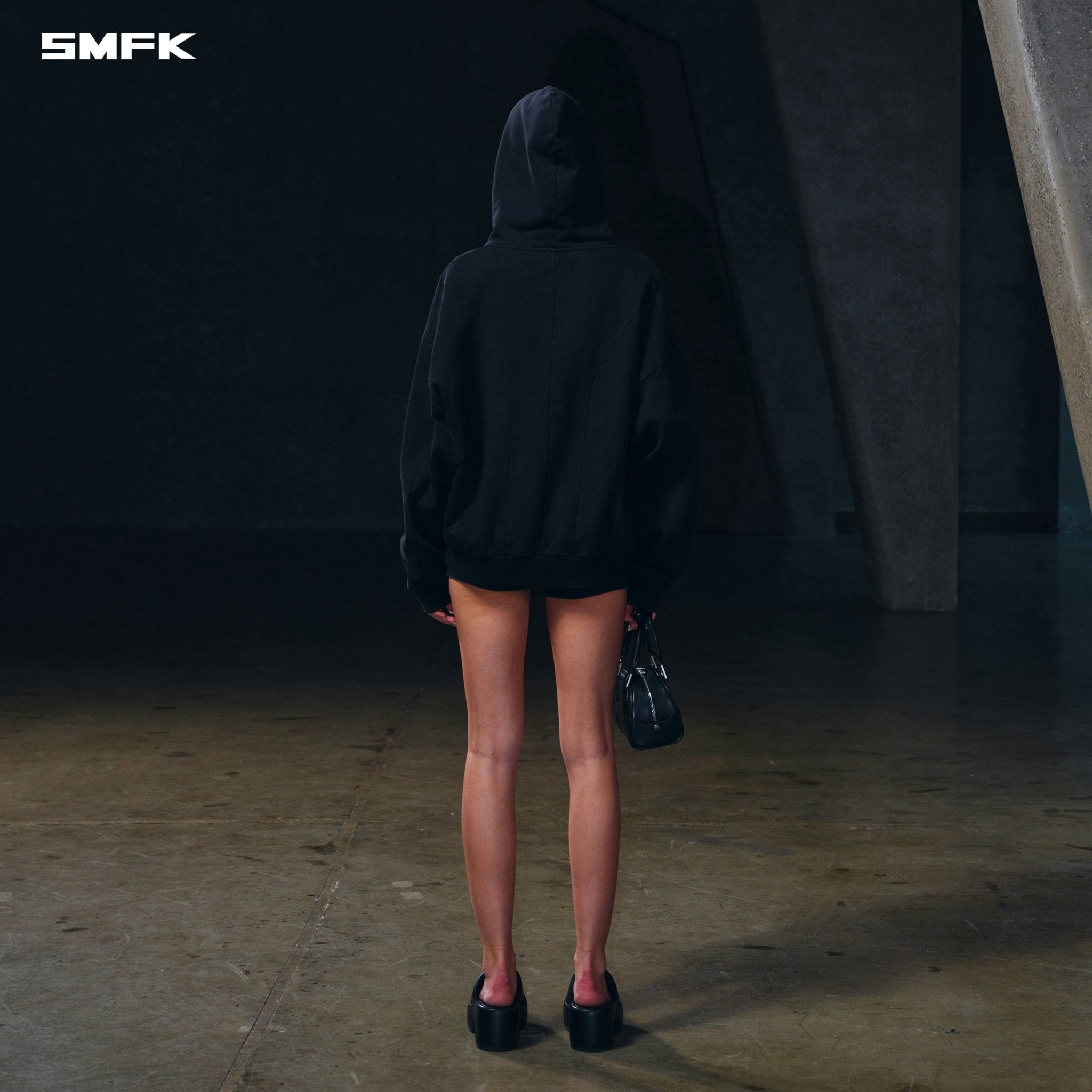 SMFK Vintage Muse Loose Zipper Sports Hoodie In Vanish Black | MADAX