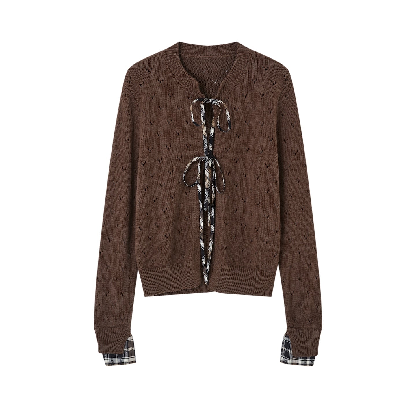 SOMESOWE Vintage Plaid Lace - Up Cardigan In Brown | MADAX