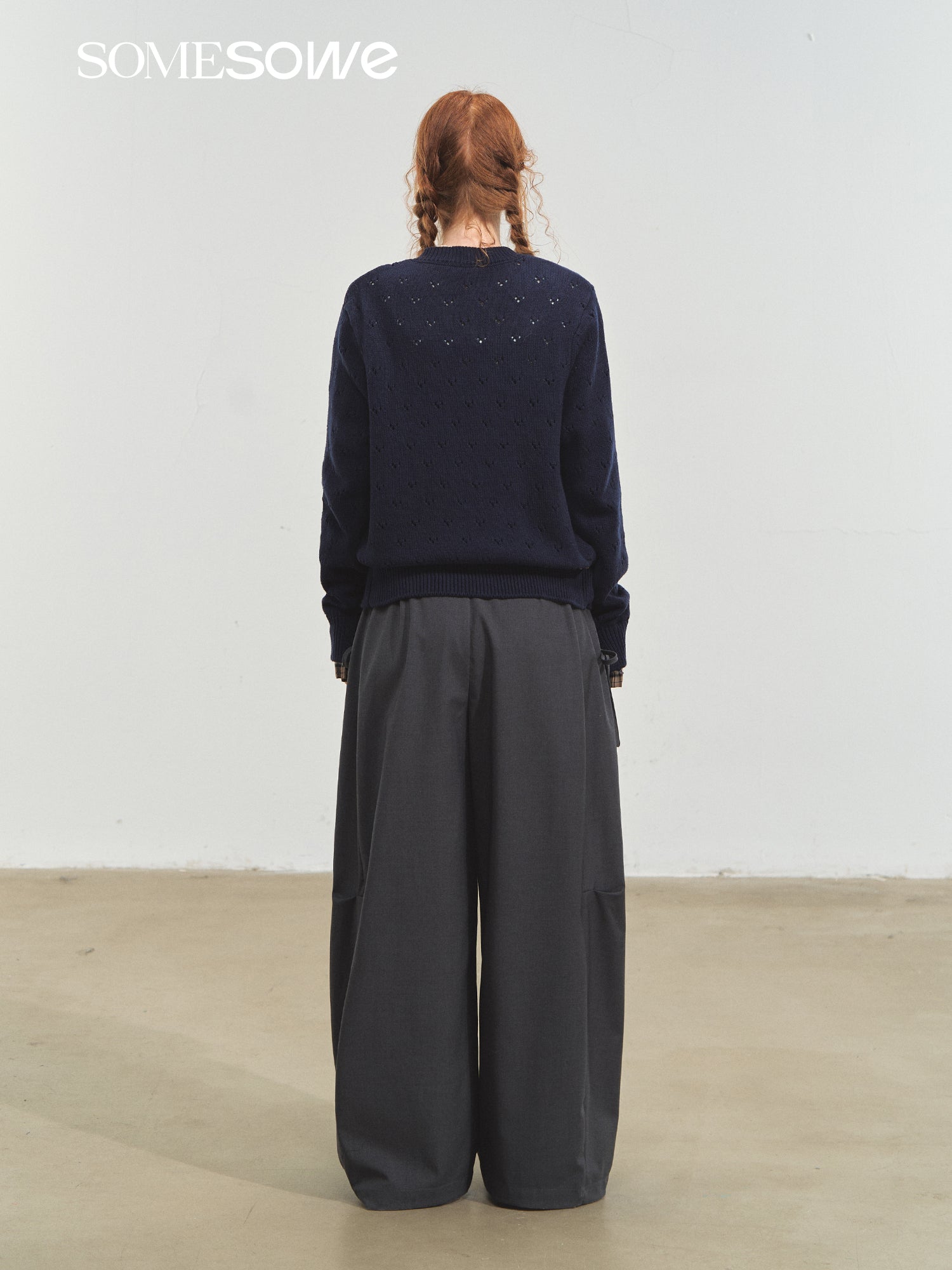 SOMESOWE Vintage Plaid Lace - Up Cardigan In Navy | MADAX