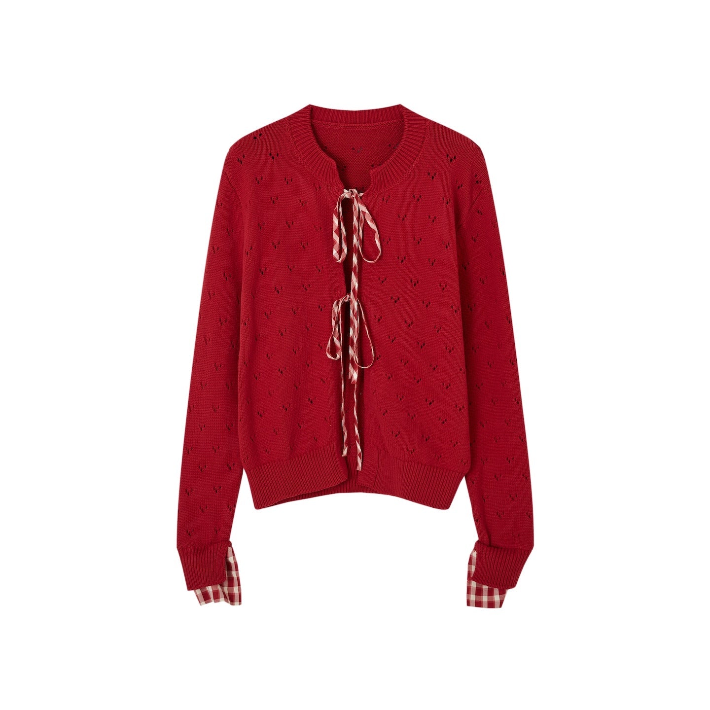 SOMESOWE Vintage Plaid Lace - Up Cardigan In Red | MADAX