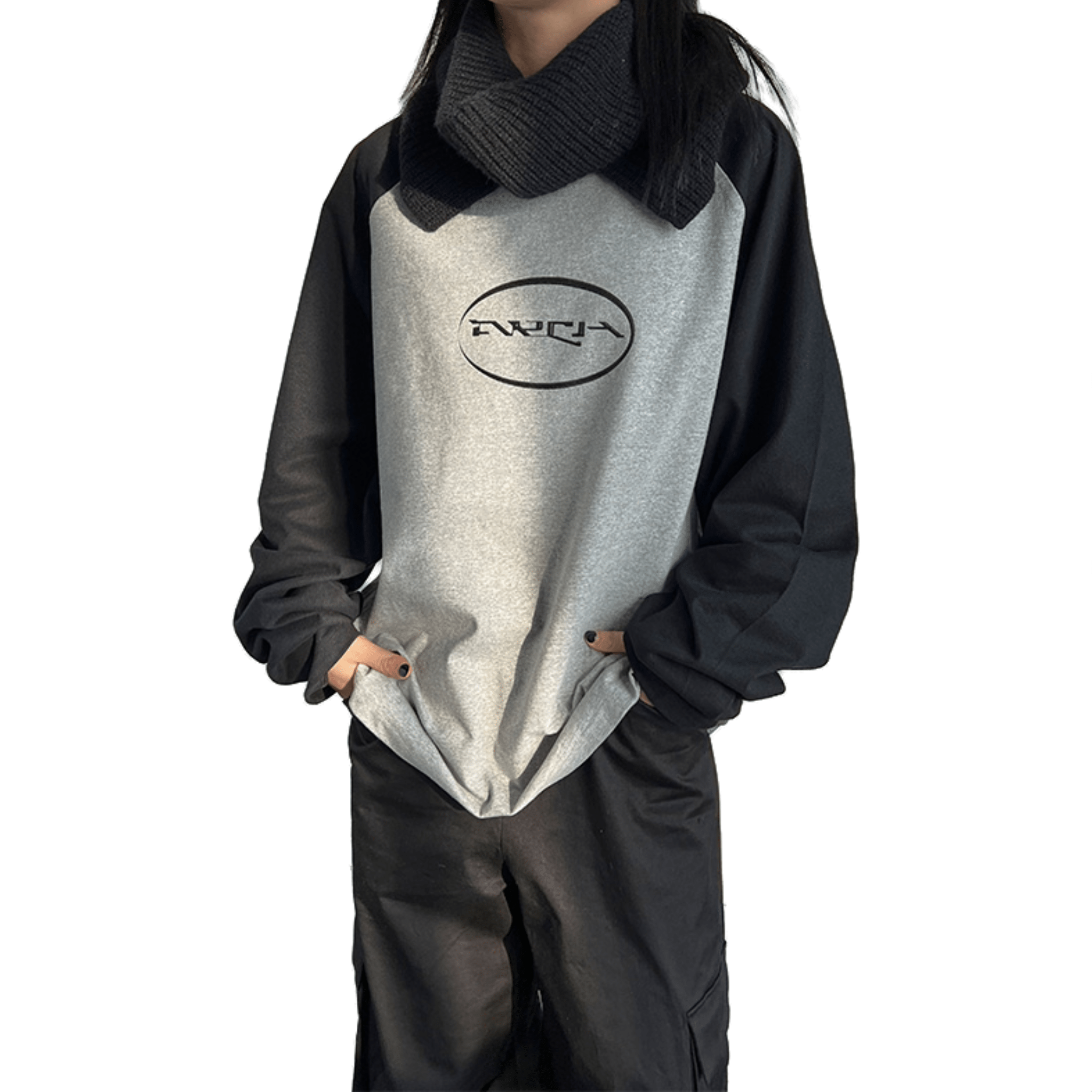 ARCH Vintage Raglan Logo Long Sleeve in Black and Grey | MADAX