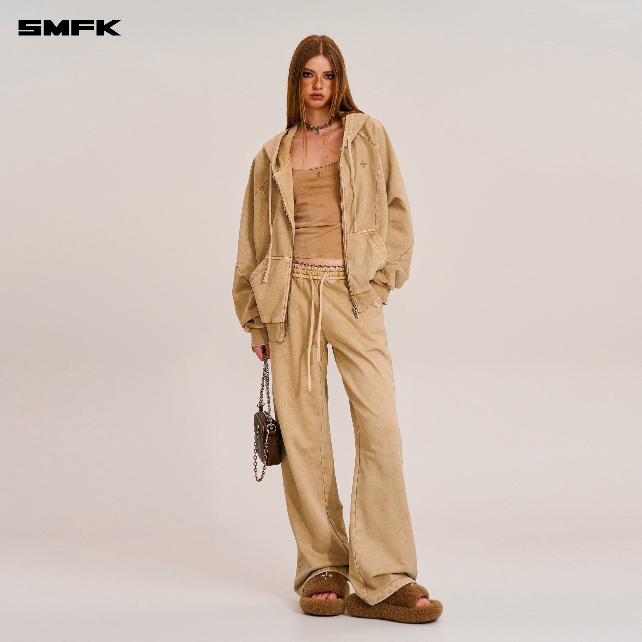 SMFK Vintage - Savage Loose Sports Zip Hoodie in Fading Desert | MADAX