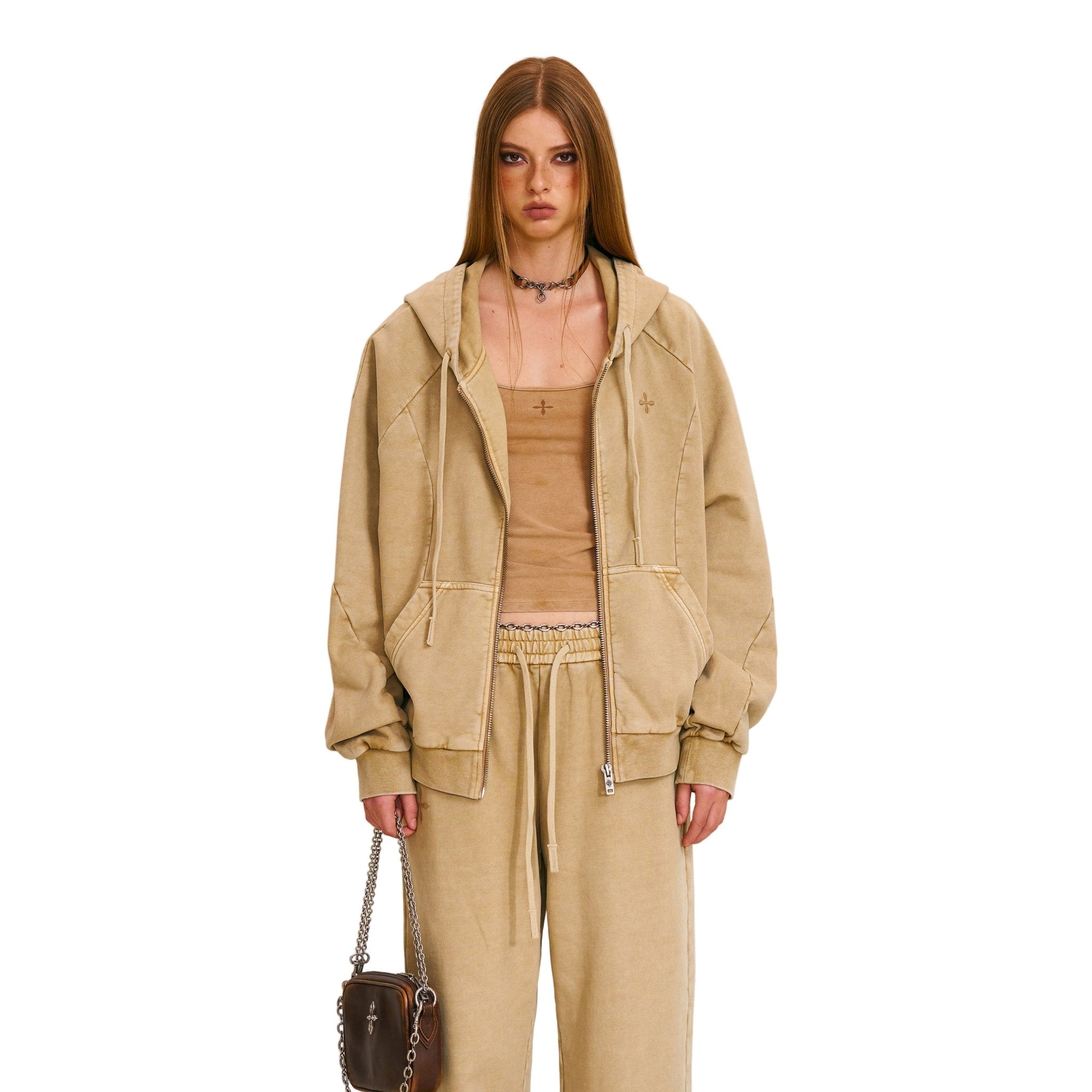 SMFK Vintage - Savage Loose Sports Zip Hoodie in Fading Desert | MADAX