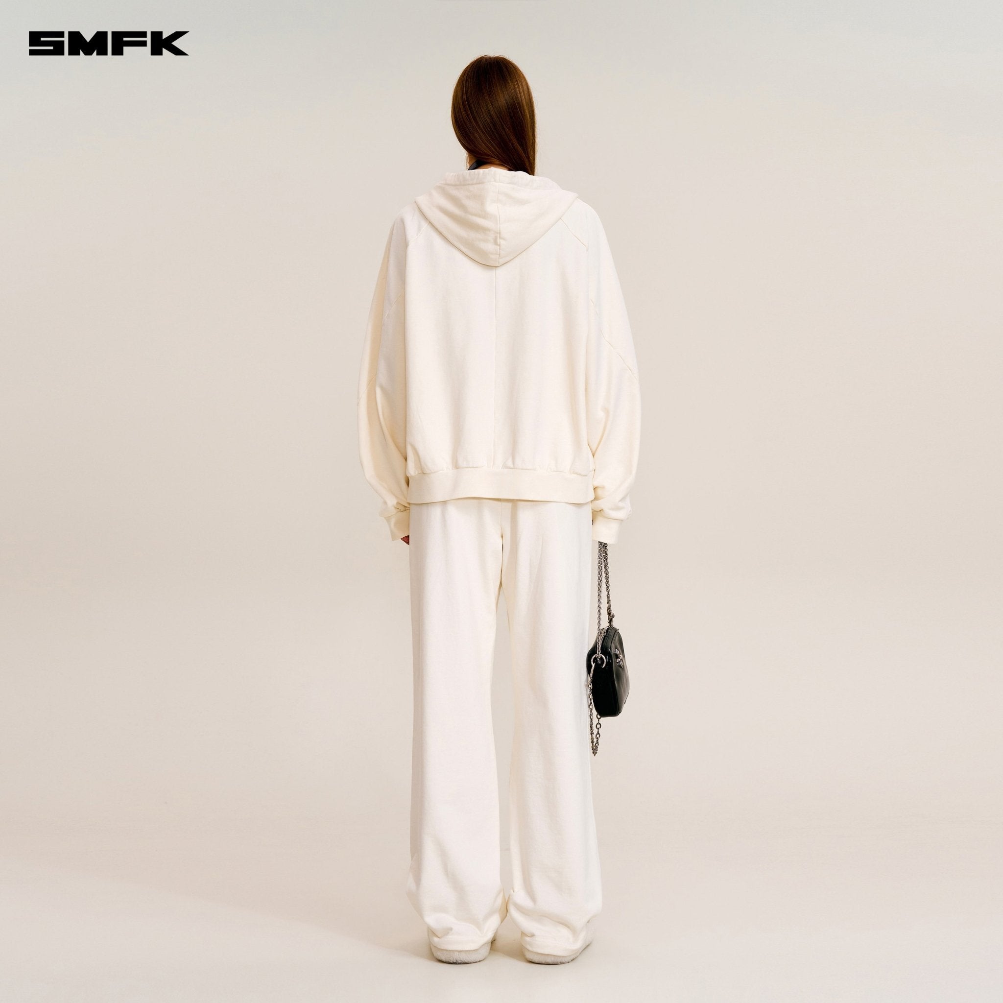 SMFK Vintage - Savage Loose Sports Zip Hoodie in Snow Mountain White | MADAX