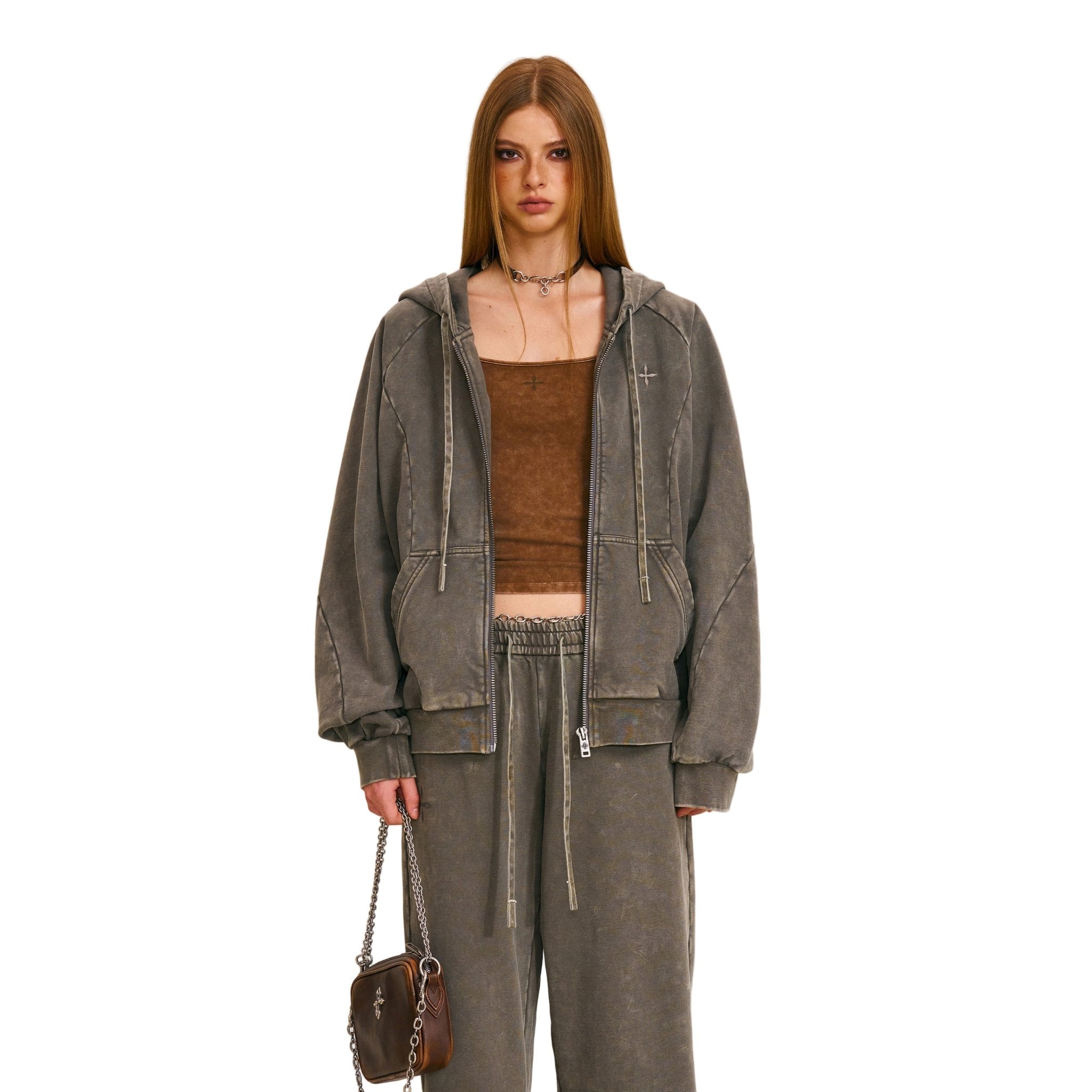 SMFK Vintage - Savage Loose Sports Zip Hoodie in Wild Brown | MADAX