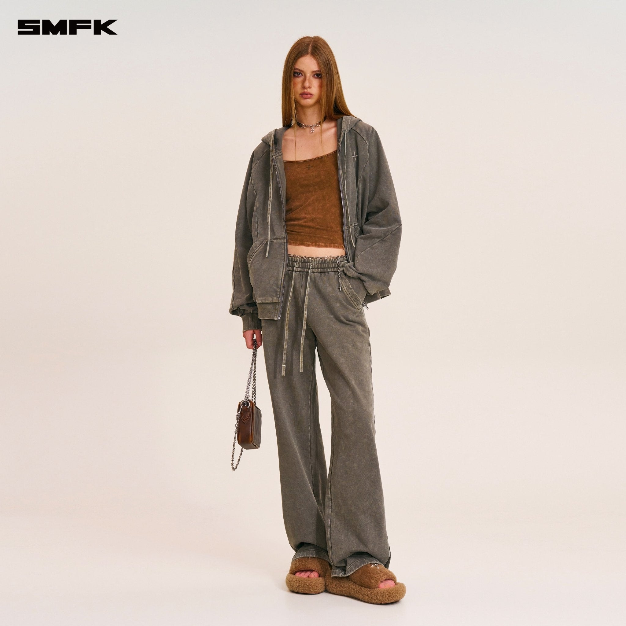 SMFK Vintage - Savage Loose Sports Zip Hoodie in Wild Brown | MADAX