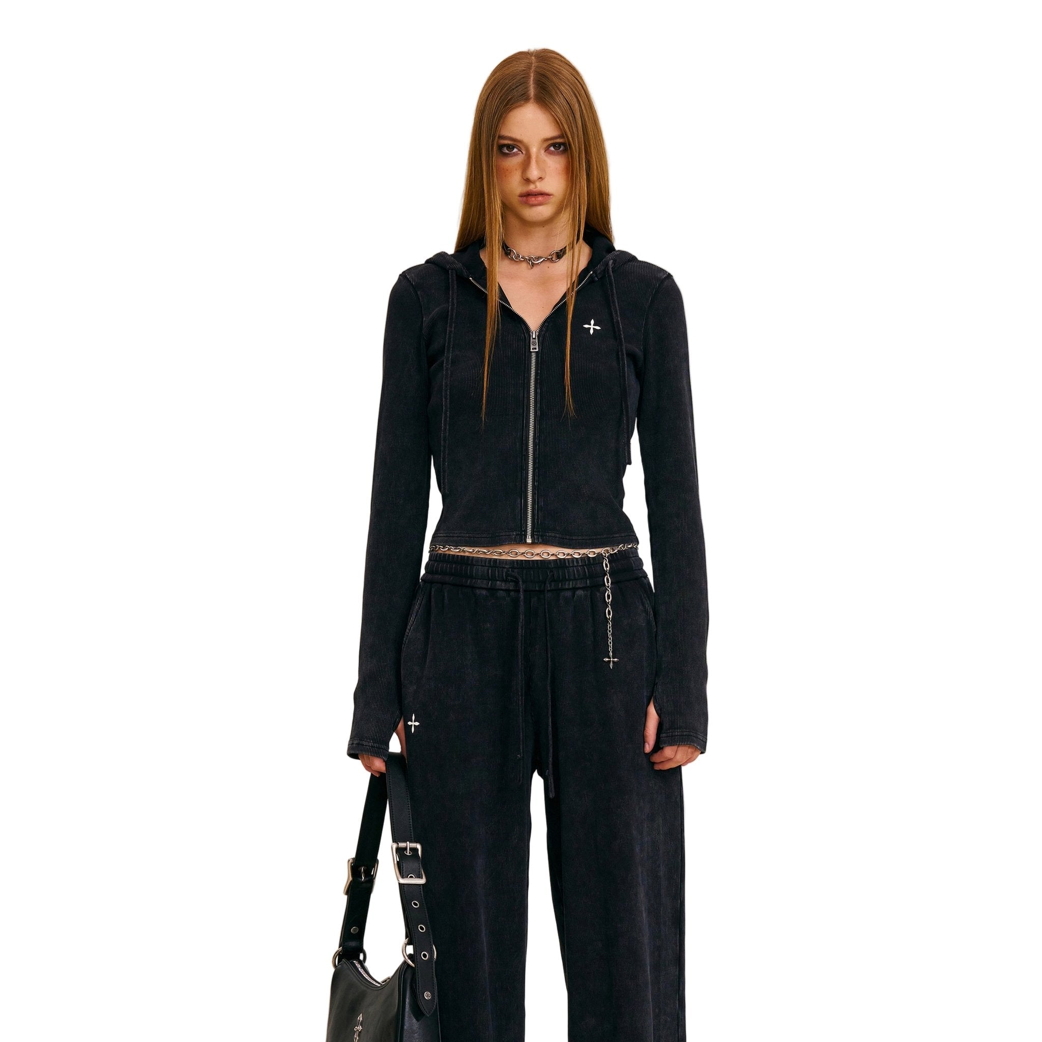 SMFK Vintage - Savage Slim Sports Zip Hoodie Fade Dye Vanish Black | MADAX