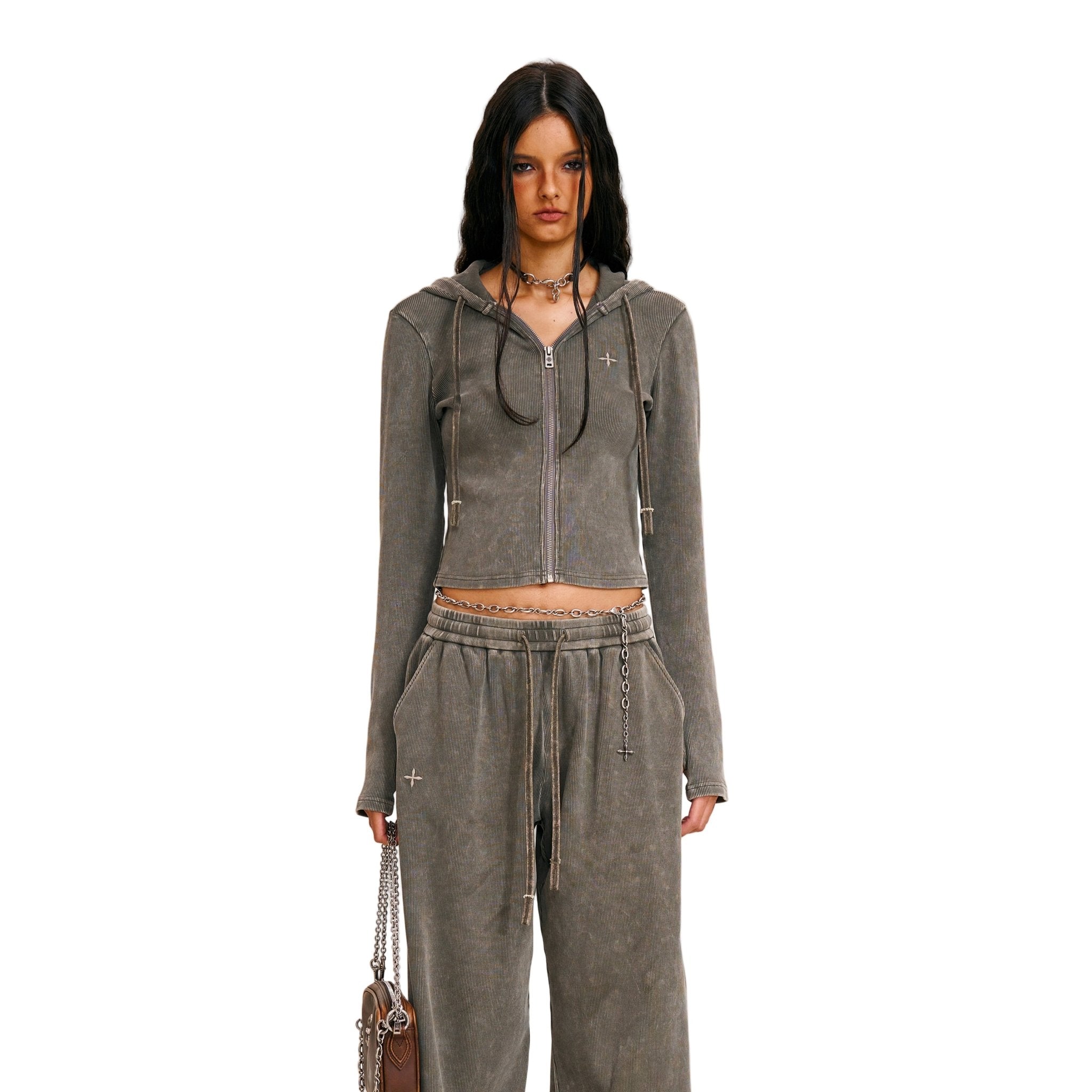 SMFK Vintage - Savage Slim Sports Zip Hoodie Fade Dye Vanish Brown | MADAX