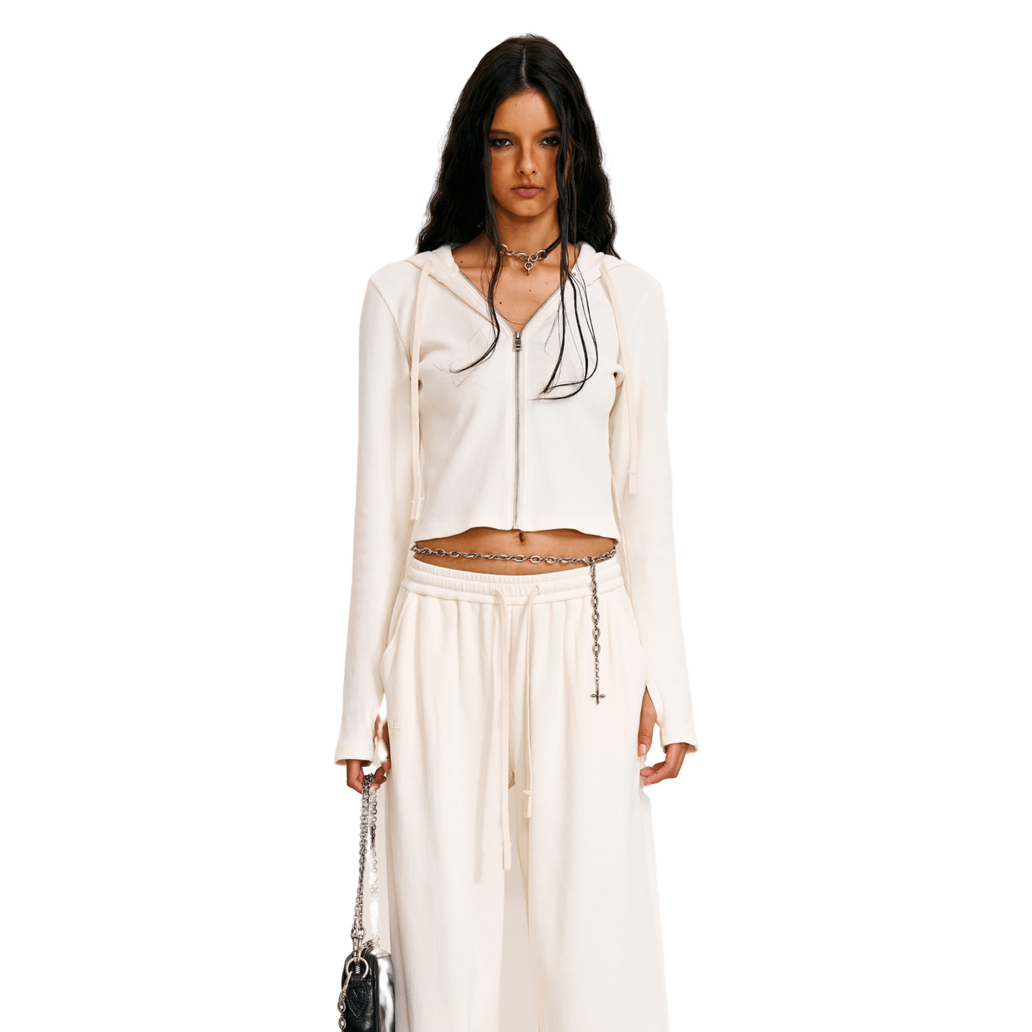 SMFK Vintage - Savage Slim Sports Zip Hoodie in Snow Mountain White | MADAX