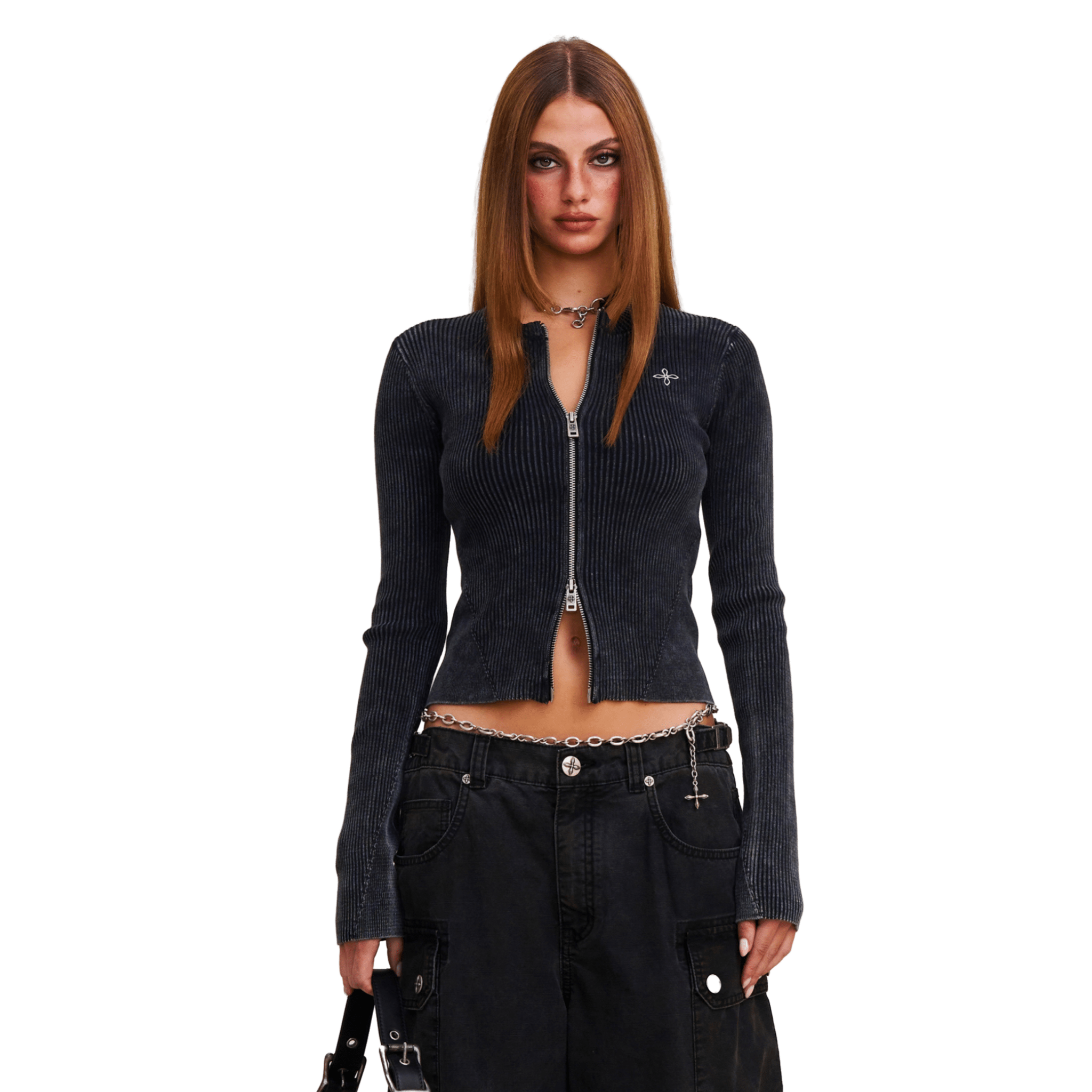 SMFK VINTAGE - SAVAGE ZIP KNIT CARDIGAN VANISH BLACK | MADAX