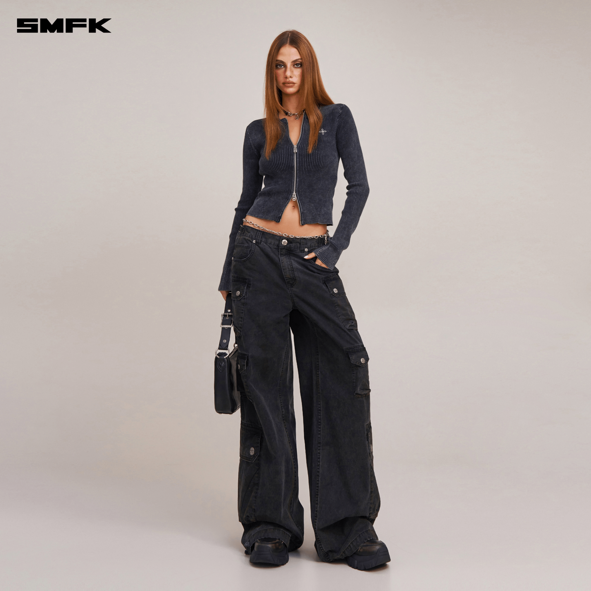 SMFK VINTAGE - SAVAGE ZIP KNIT CARDIGAN VANISH BLACK | MADAX