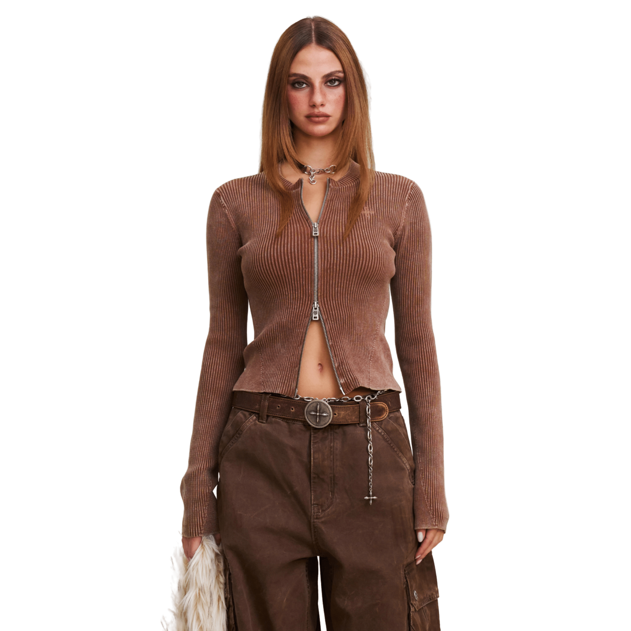 SMFK VINTAGE - SAVAGE ZIP KNIT CARDIGAN/STONE WASH VANISH BROWN | MADAX