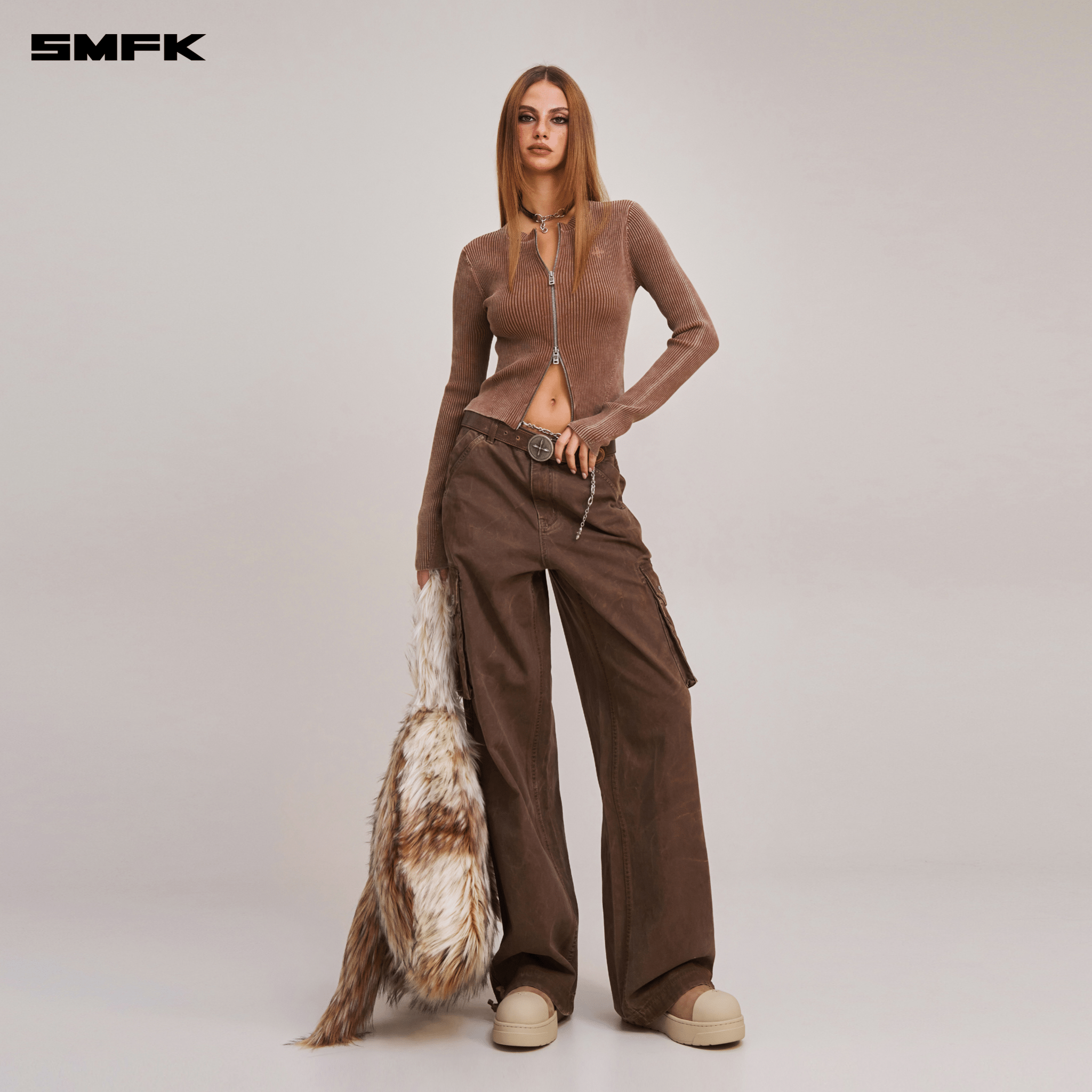 SMFK VINTAGE - SAVAGE ZIP KNIT CARDIGAN/STONE WASH VANISH BROWN | MADAX