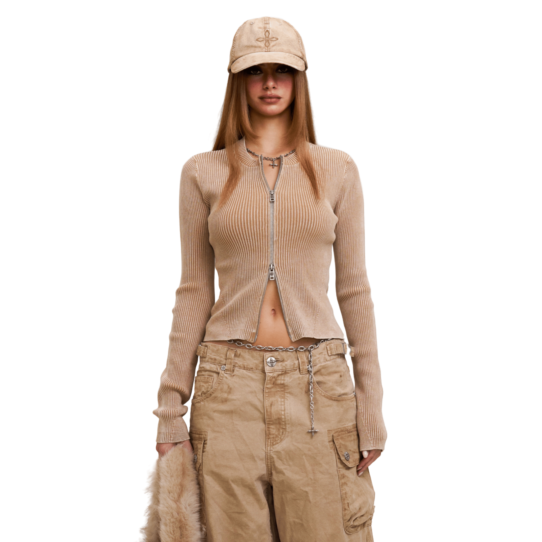 SMFK VINTAGE - SAVAGE ZIP KNIT CARDIGAN/STONE WASH VANISH SAND | MADAX