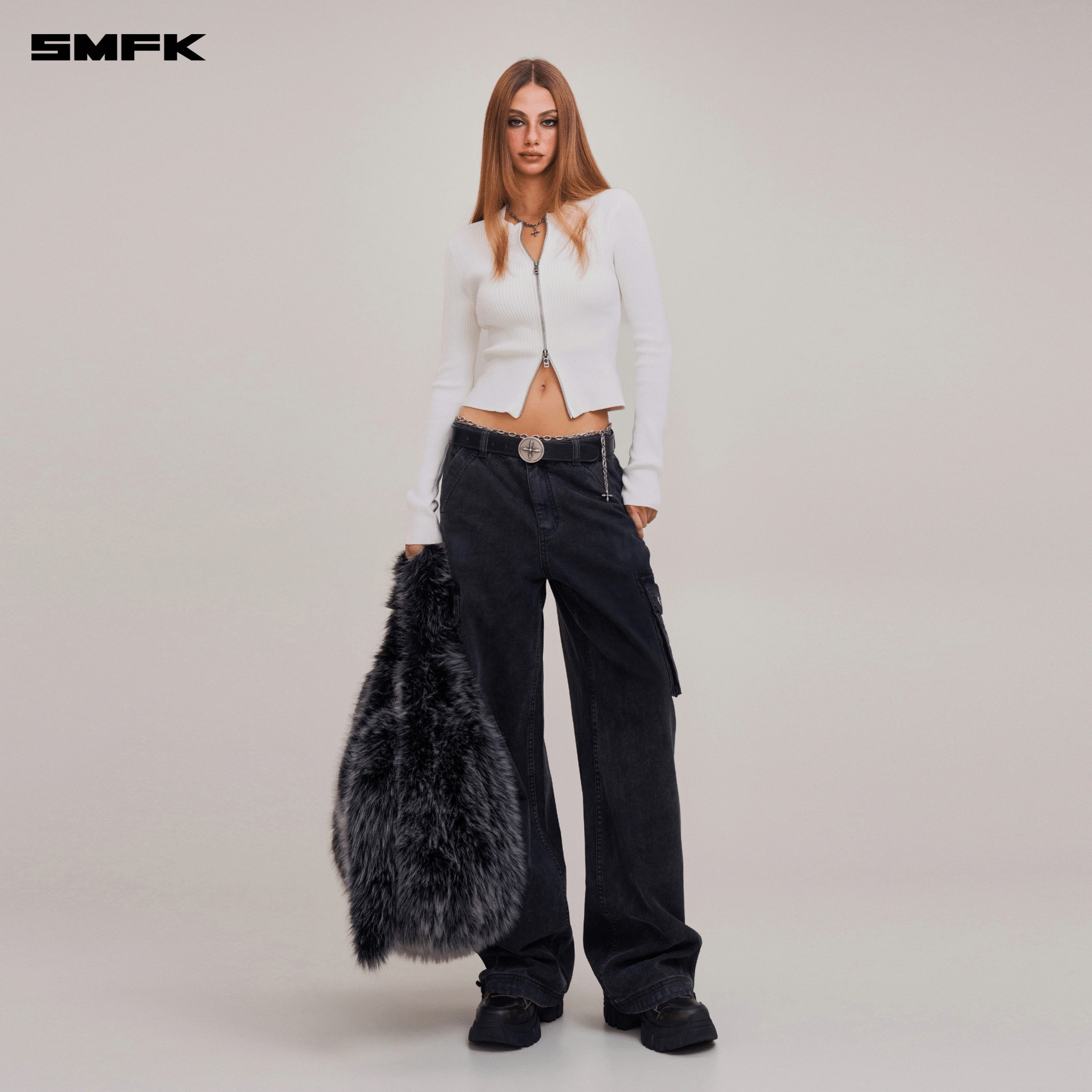 SMFK VINTAGE - SAVAGE ZIP KNIT CARDIGAN/STONE WASH VANISH WHITE | MADAX