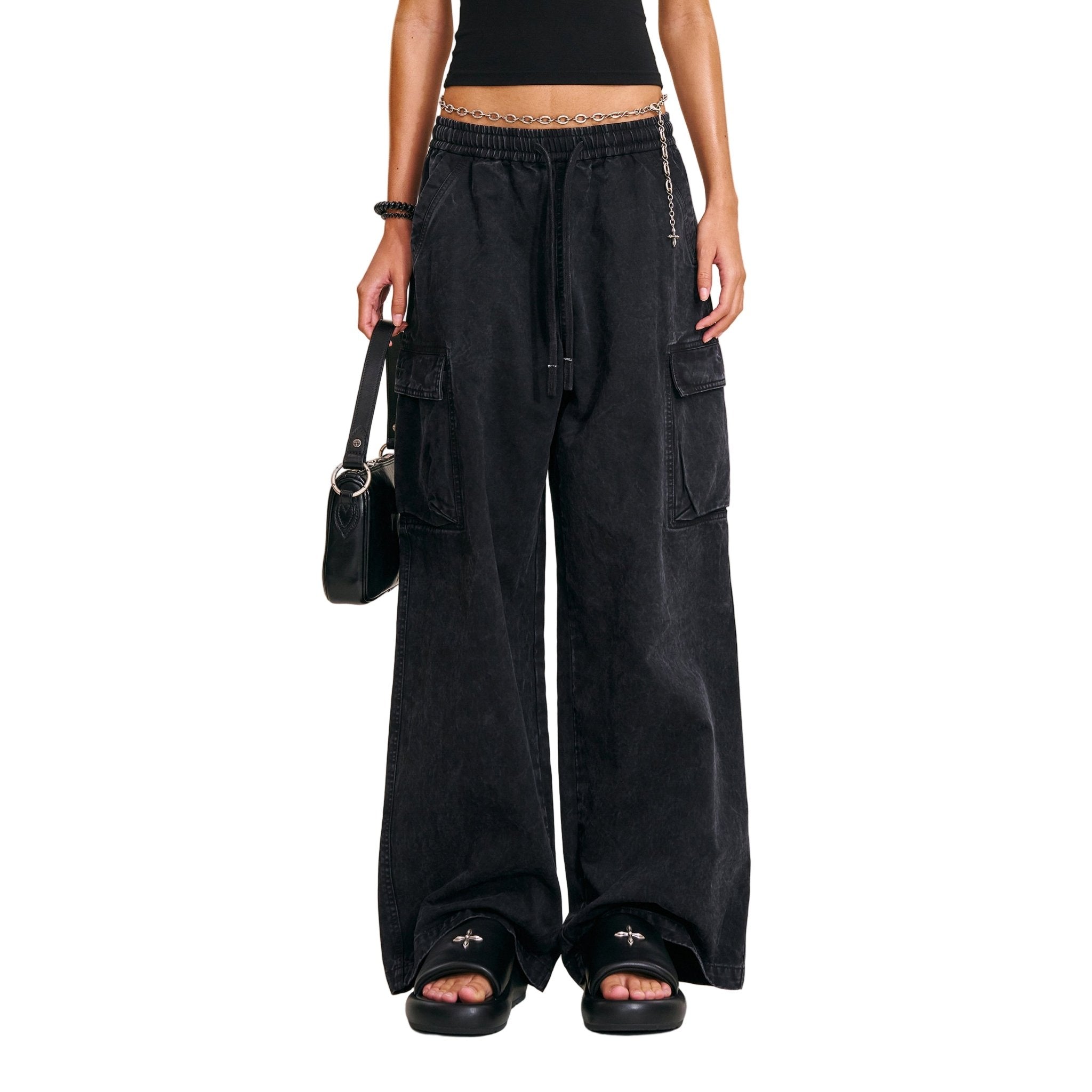 SMFK Vintage - Storm Loose Sports Cargo Pants In Wild Black | MADAX