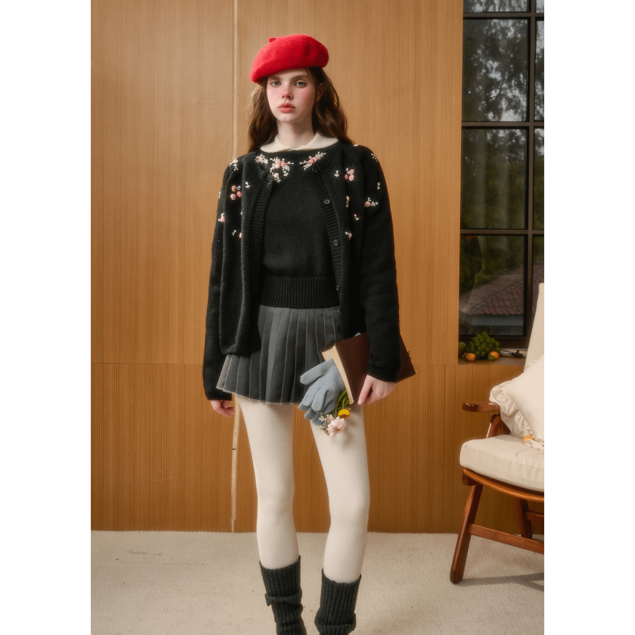 Group of Universe "Warm Heart" Embroidered Cardigan in Black | MADAX