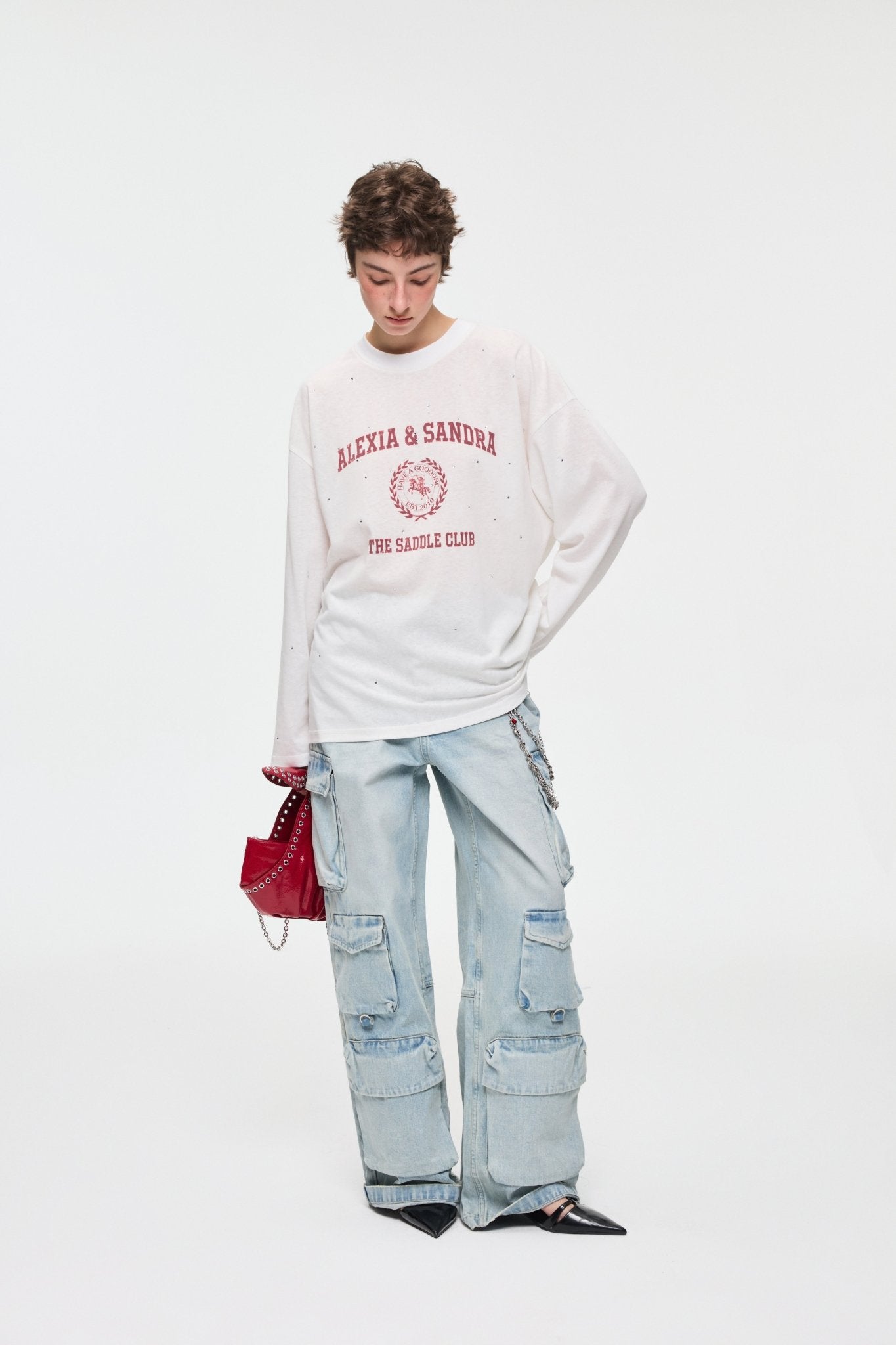 Alexia Sandra Washed Multi - pocket Loose Cargo Jeans In Ice Blue | MADAX