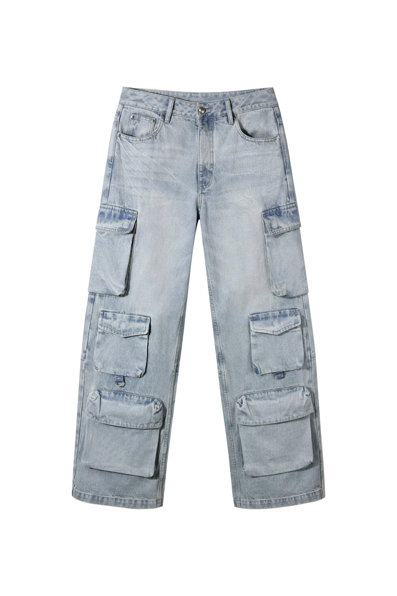 Alexia Sandra Washed Multi - pocket Loose Cargo Jeans In Ice Blue | MADAX