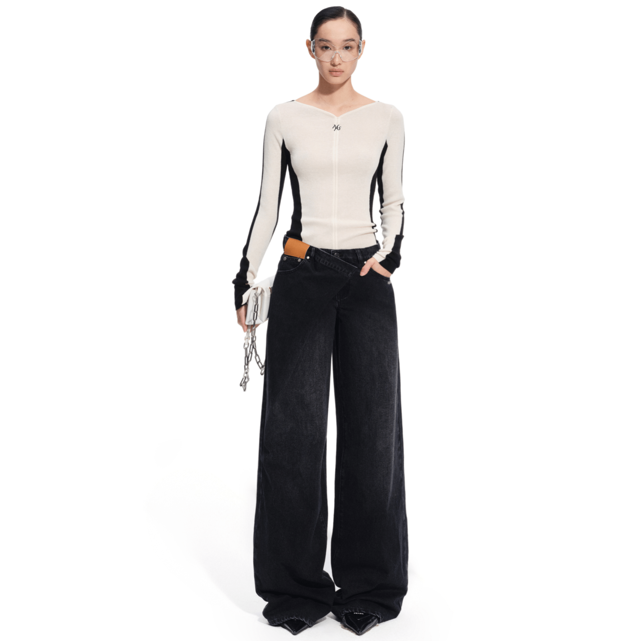 NAWS Waterfall Knit Top in Black and White | MADAX