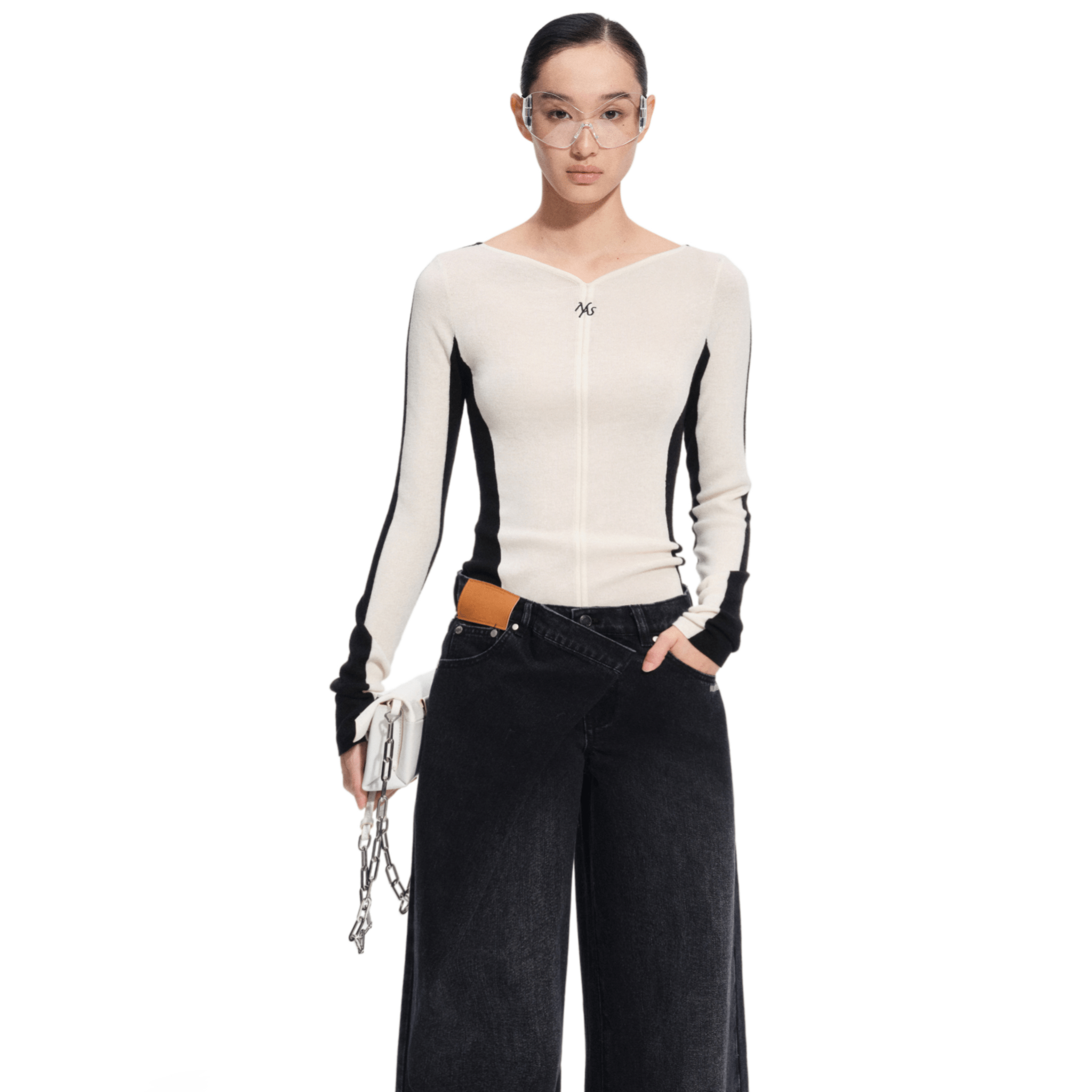 NAWS Waterfall Knit Top in Black and White | MADAX