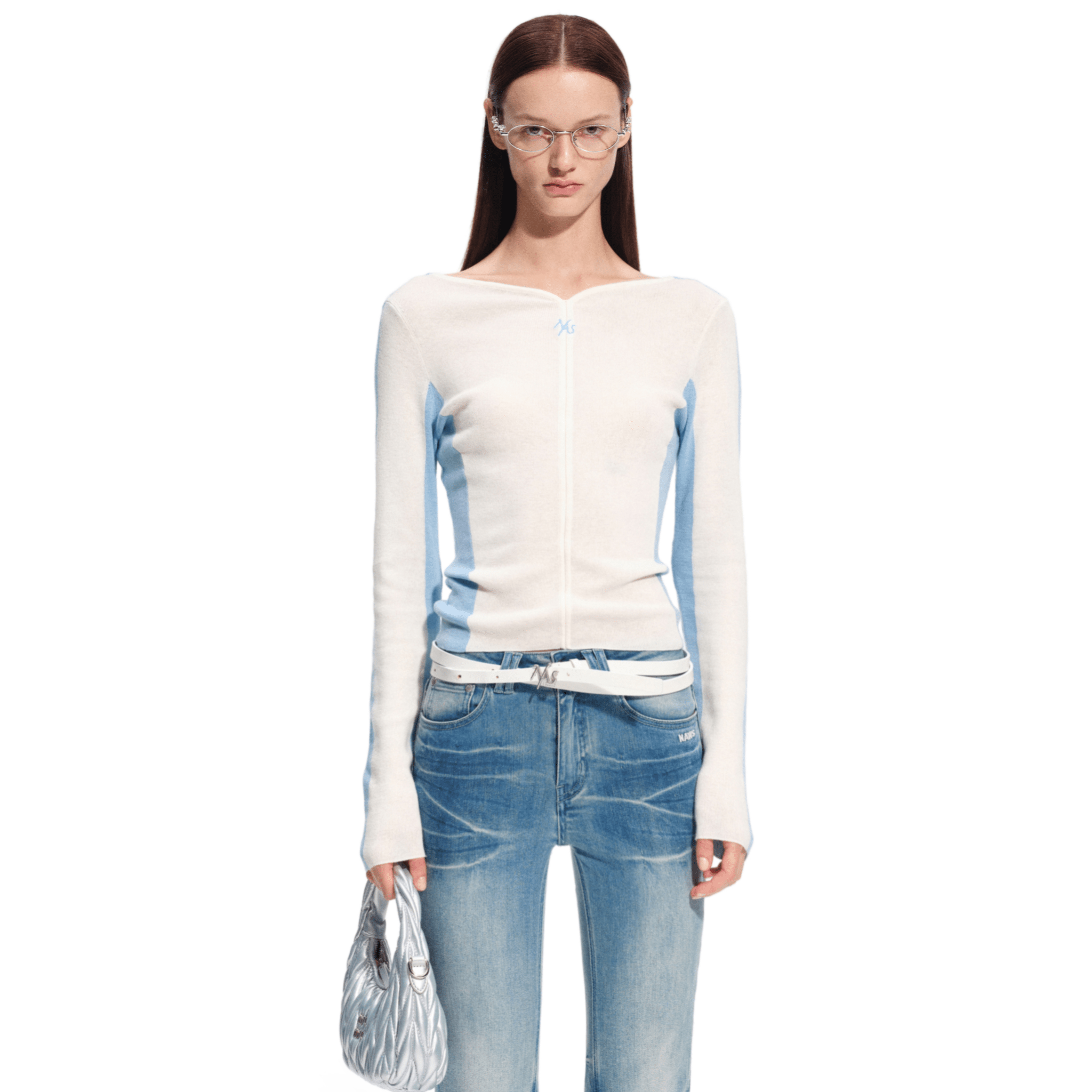 NAWS Waterfall Knit Top in Blue and White | MADAX
